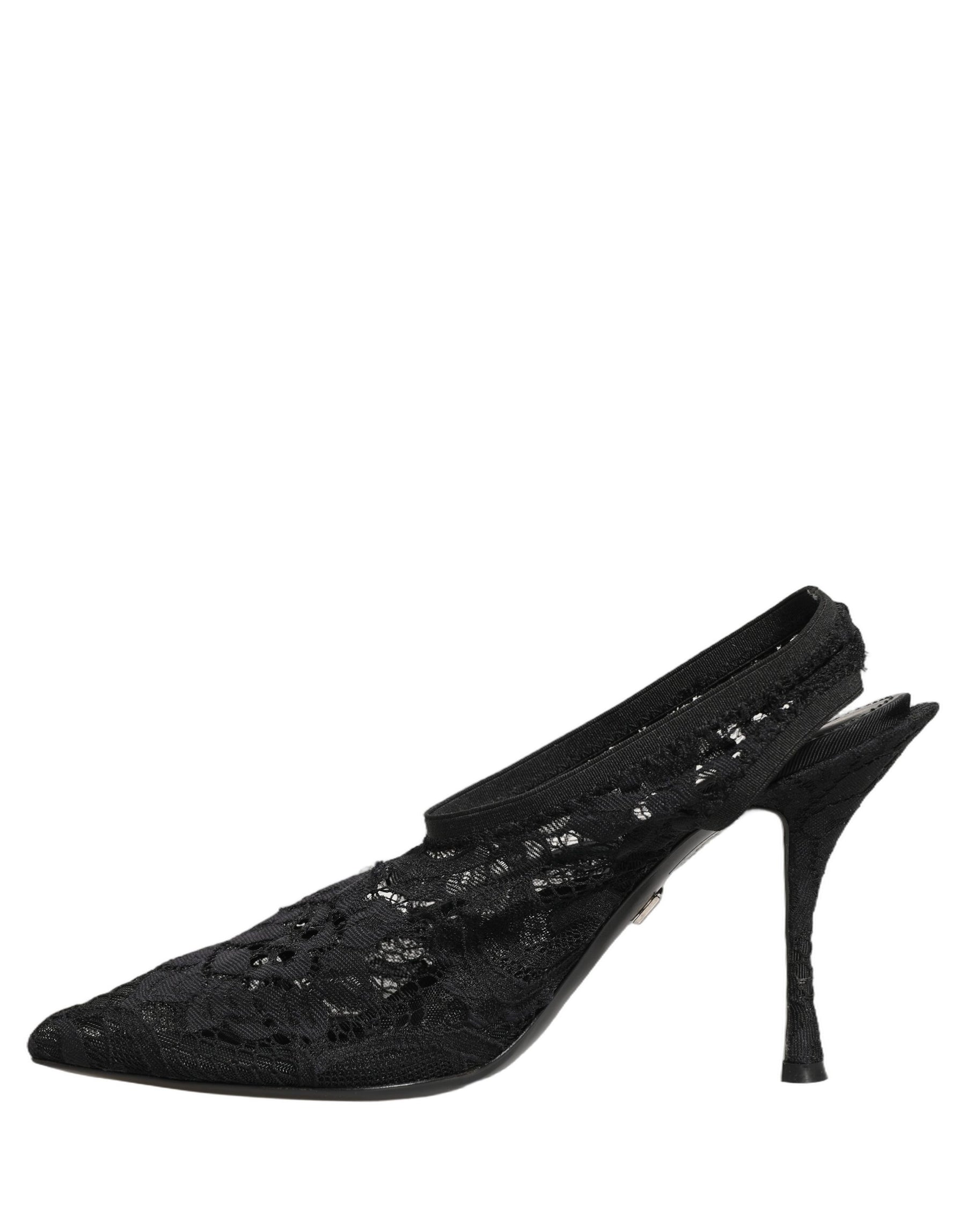 Dolce & Gabbana Black Lace Pointed Toe Slingback Pumps Shoes | Regal Royce