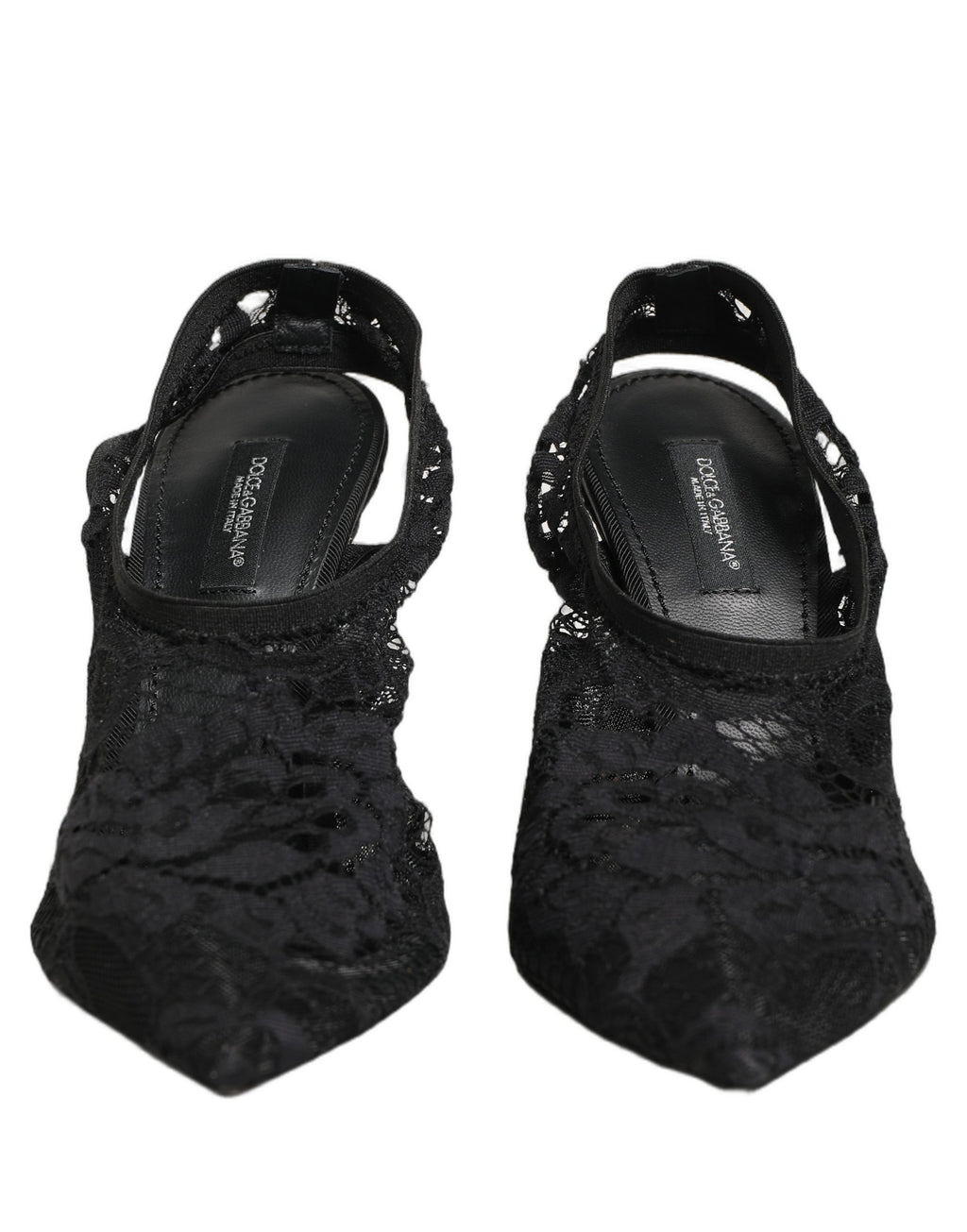 Dolce & Gabbana Black Lace Pointed Toe Slingback Pumps Shoes