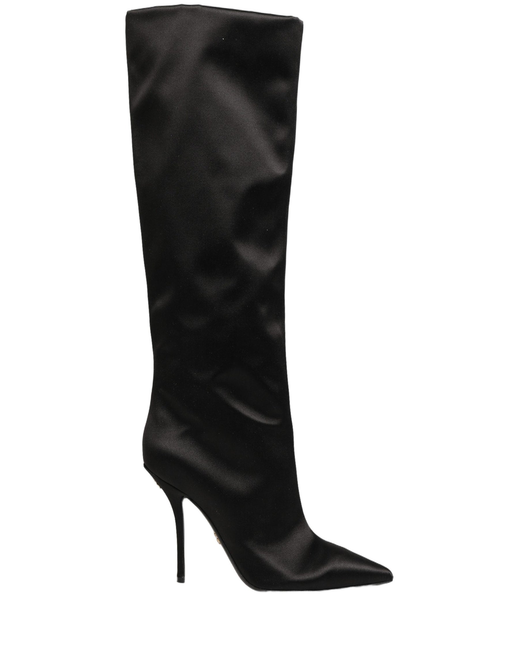 Dolce & Gabbana Black Satin Knee High Stiletto Boots Shoes | Regal Royce
