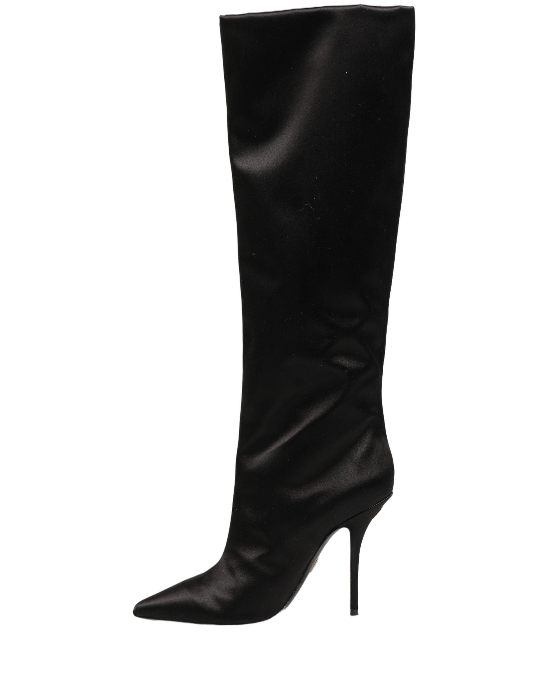 Dolce & Gabbana Black Satin Knee High Stiletto Boots Shoes | Regal Royce