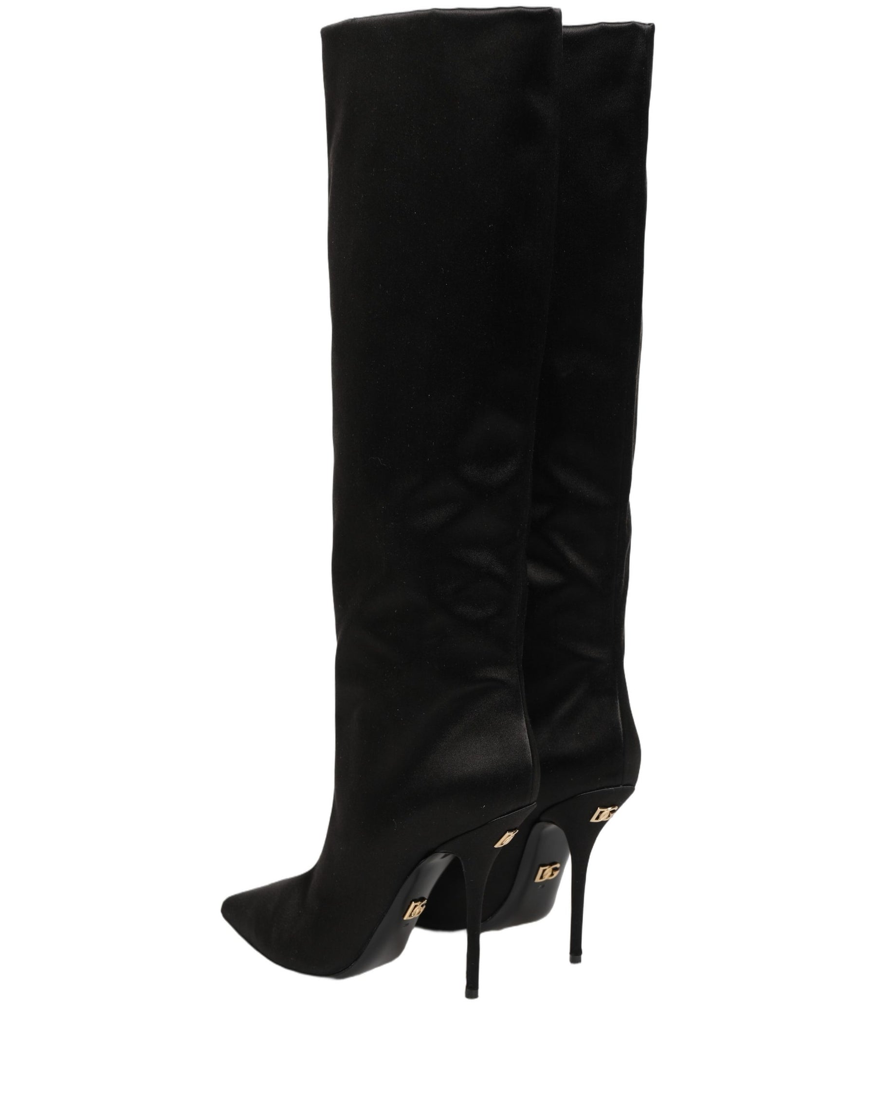 Dolce & Gabbana Black Satin Knee High Stiletto Boots Shoes | Regal Royce
