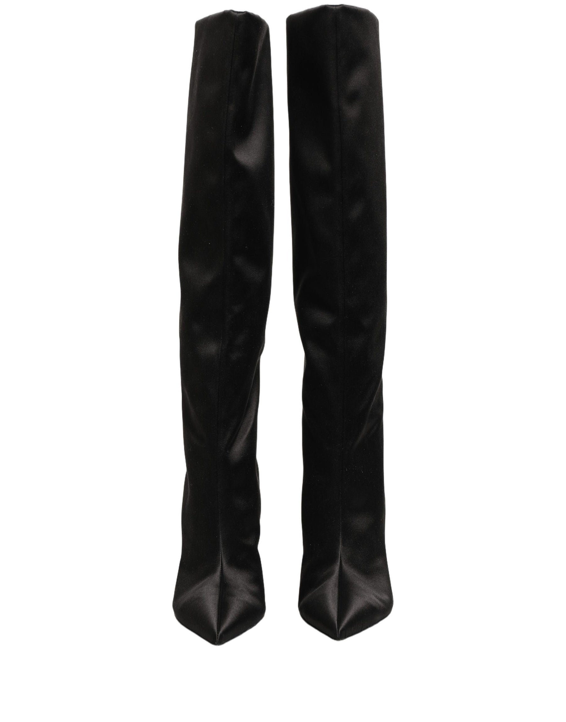 Dolce & Gabbana Black Satin Knee High Stiletto Boots Shoes | Regal Royce