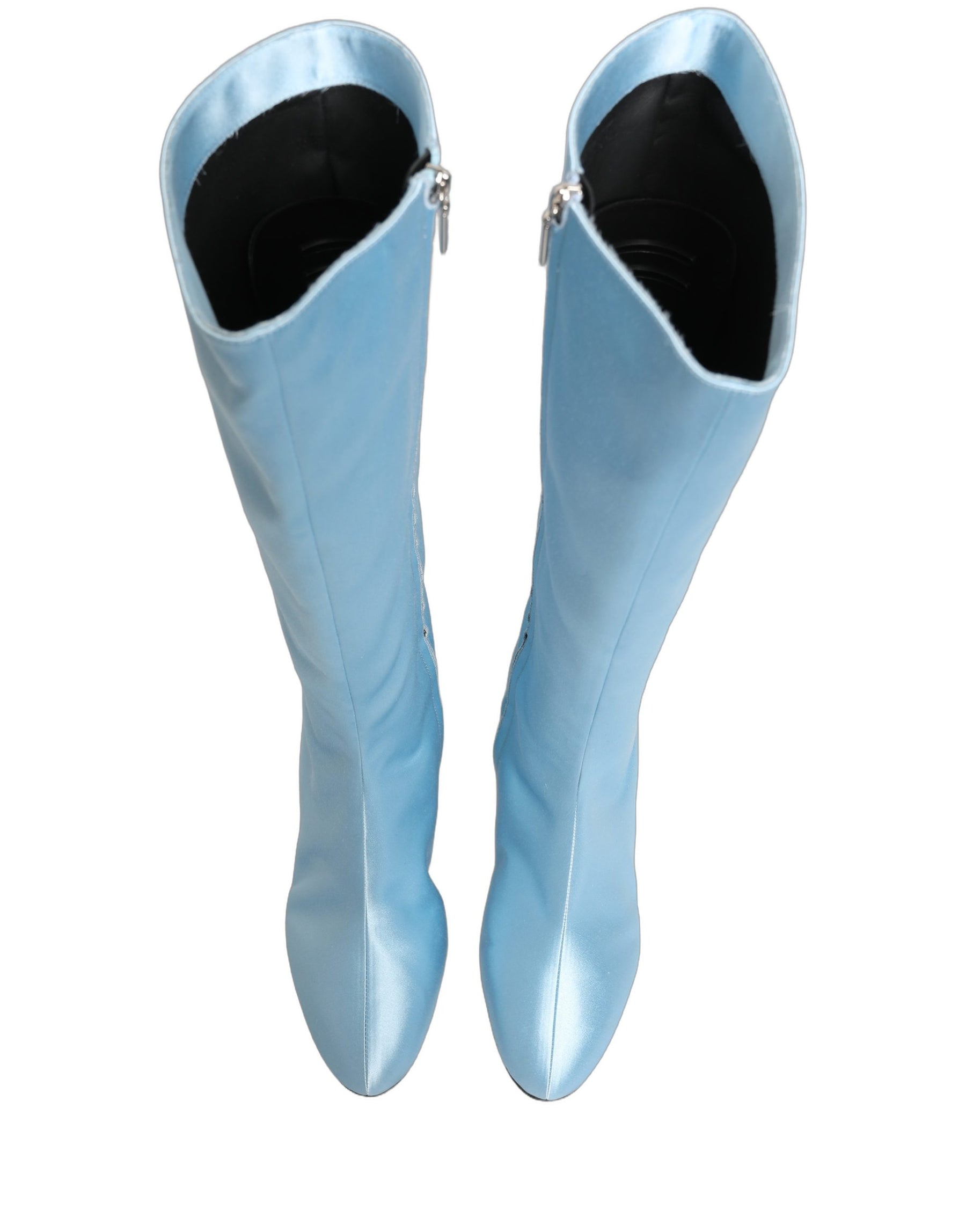 Dolce & Gabbana Light Blue Satin Knee High Boots Shoes | Regal Royce