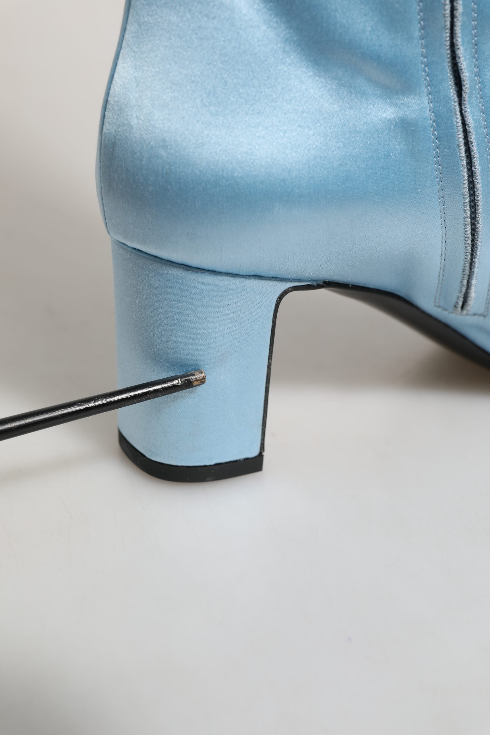 Dolce & Gabbana Light Blue Satin Knee High Boots Shoes | Regal Royce