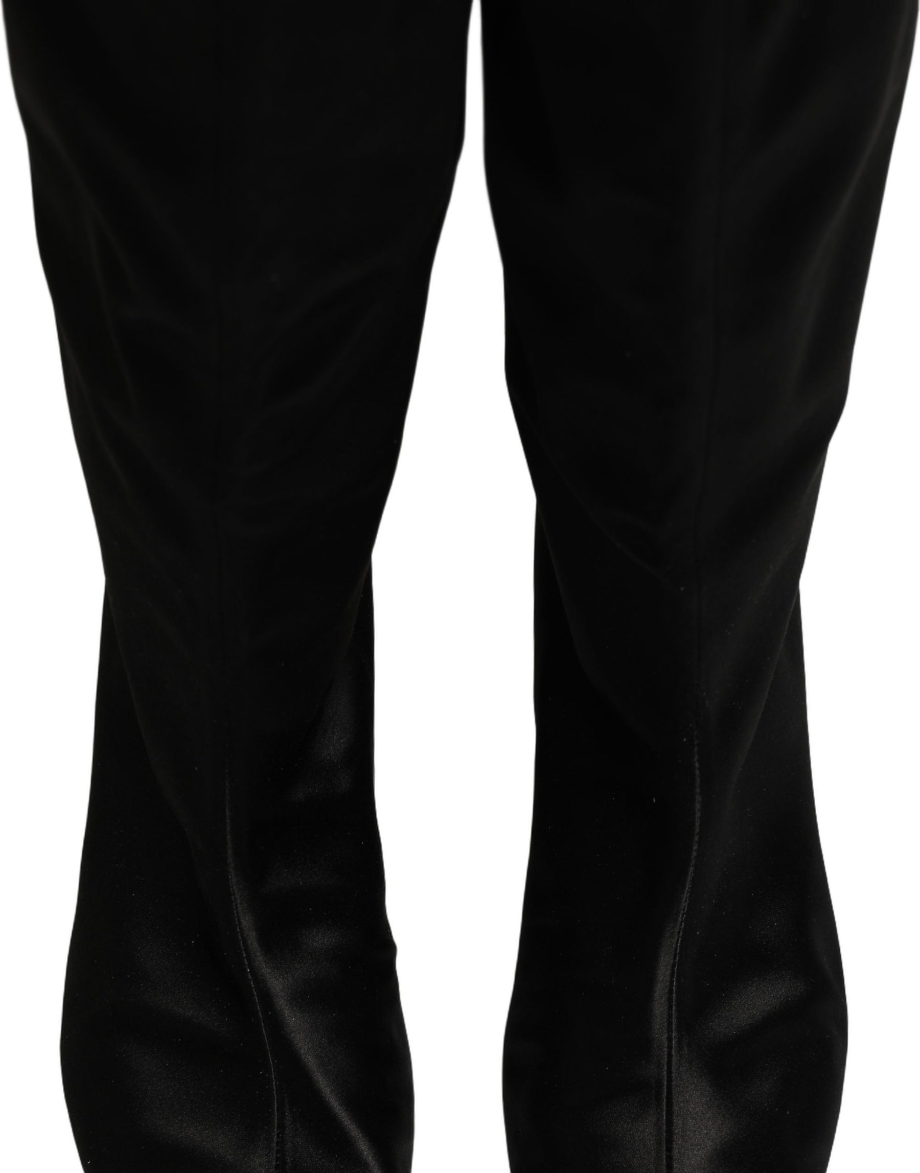 Dolce & Gabbana Black Satin Knee High Kitten Boots Shoes | Regal Royce
