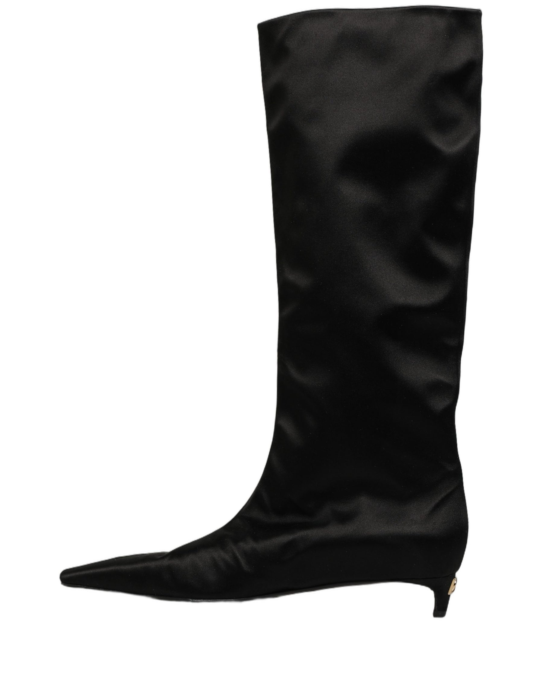 Dolce & Gabbana Black Satin Knee High Kitten Boots Shoes | Regal Royce