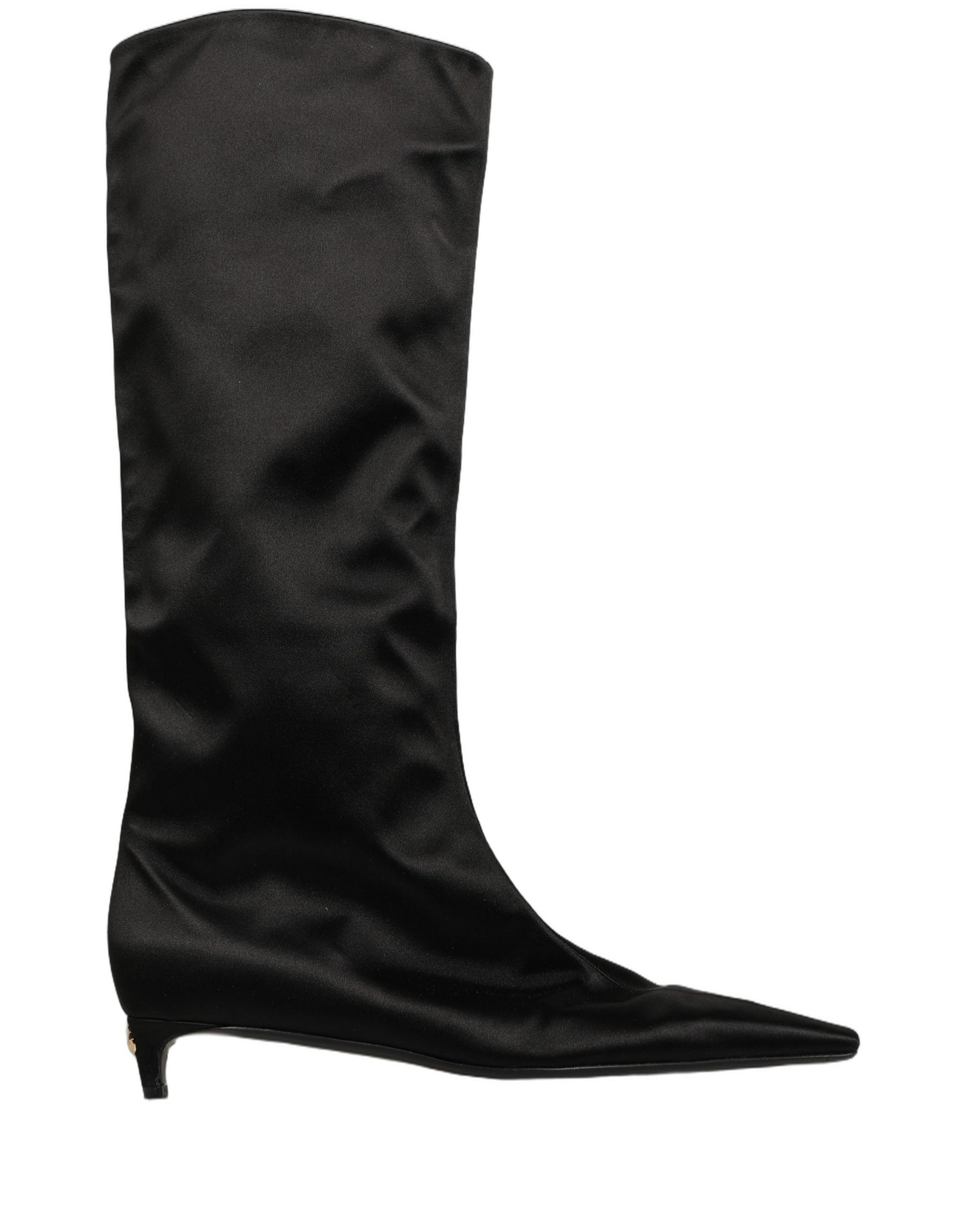 Dolce & Gabbana Black Satin Knee High Kitten Boots Shoes | Regal Royce
