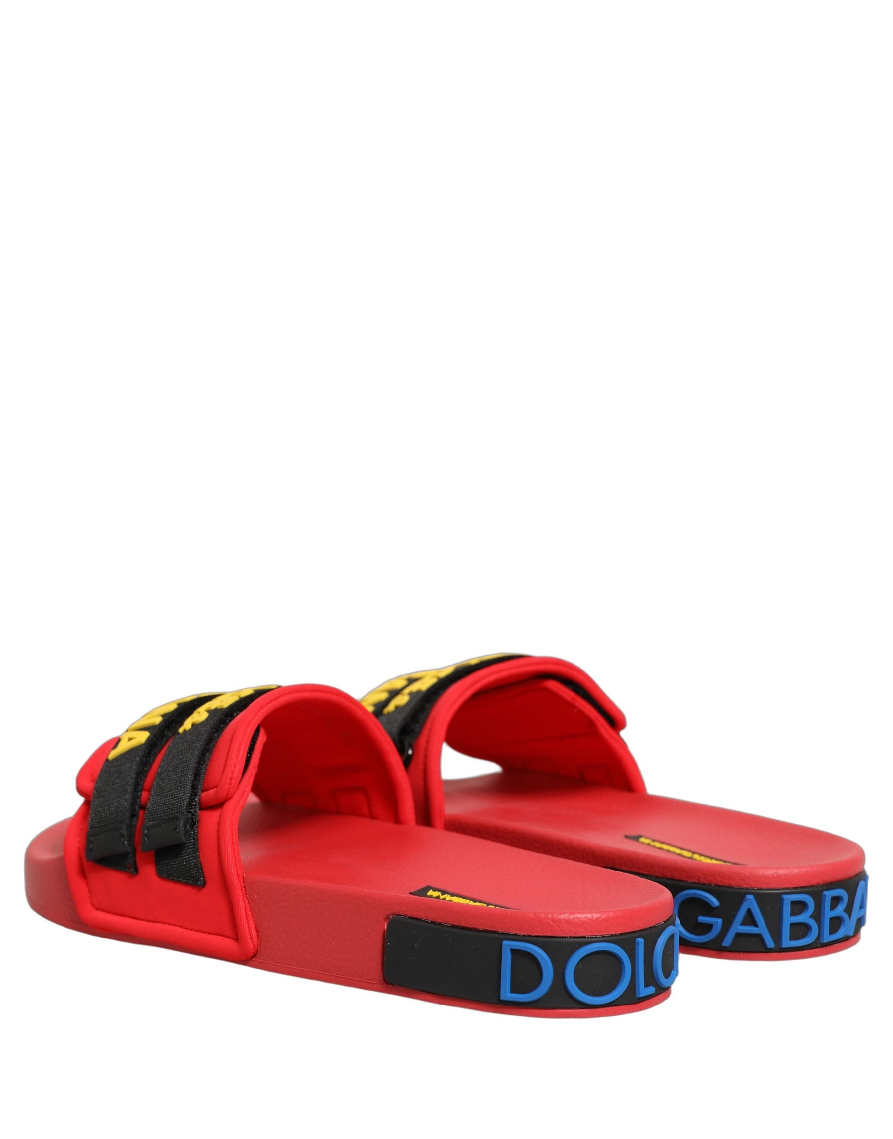 Dolce & Gabbana Red Neoprene Slides Flats Beachwear Shoes | Regal Royce