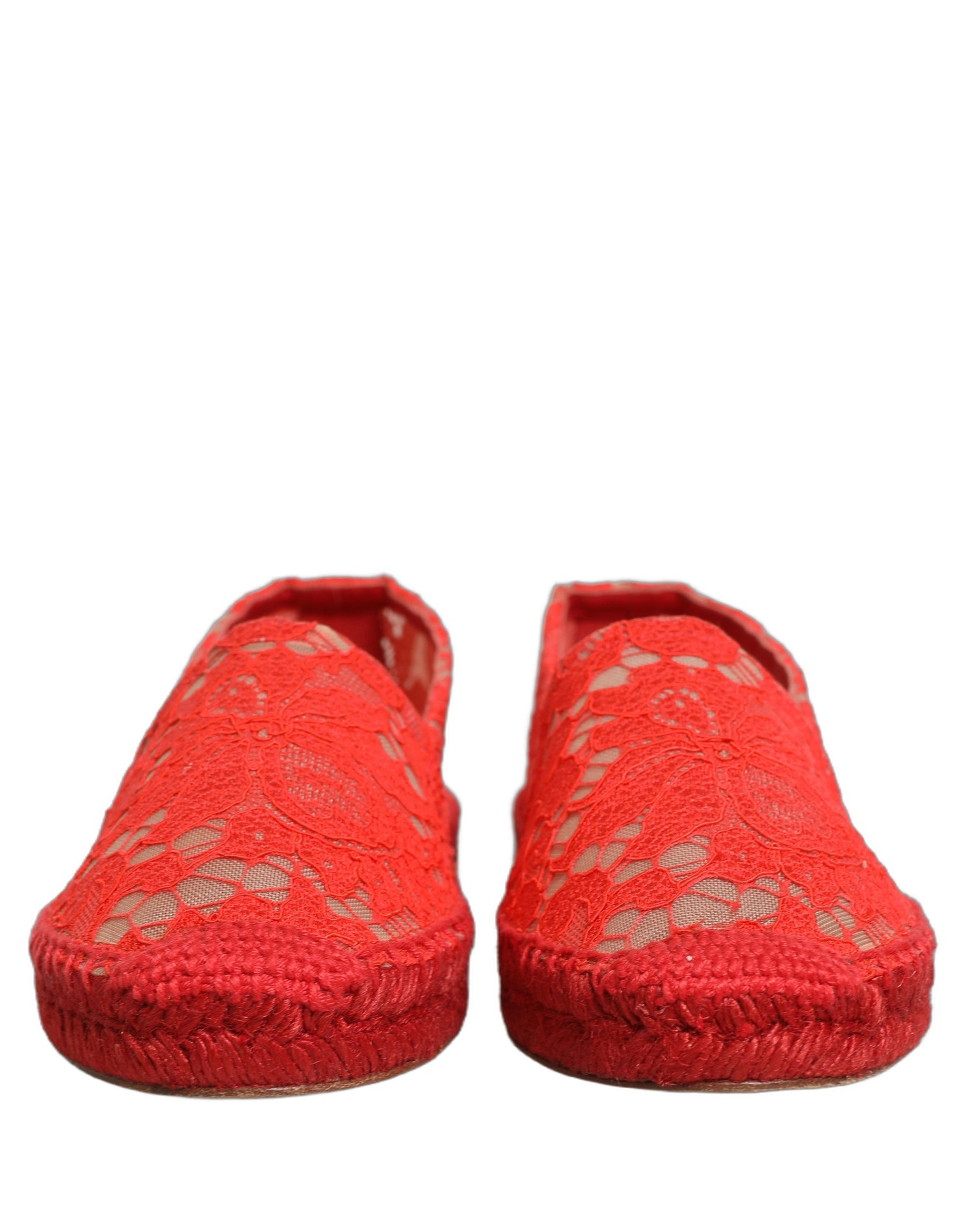 Dolce & Gabbana Red Taormina Lace Espadrille Flats Shoes | Regal Royce
