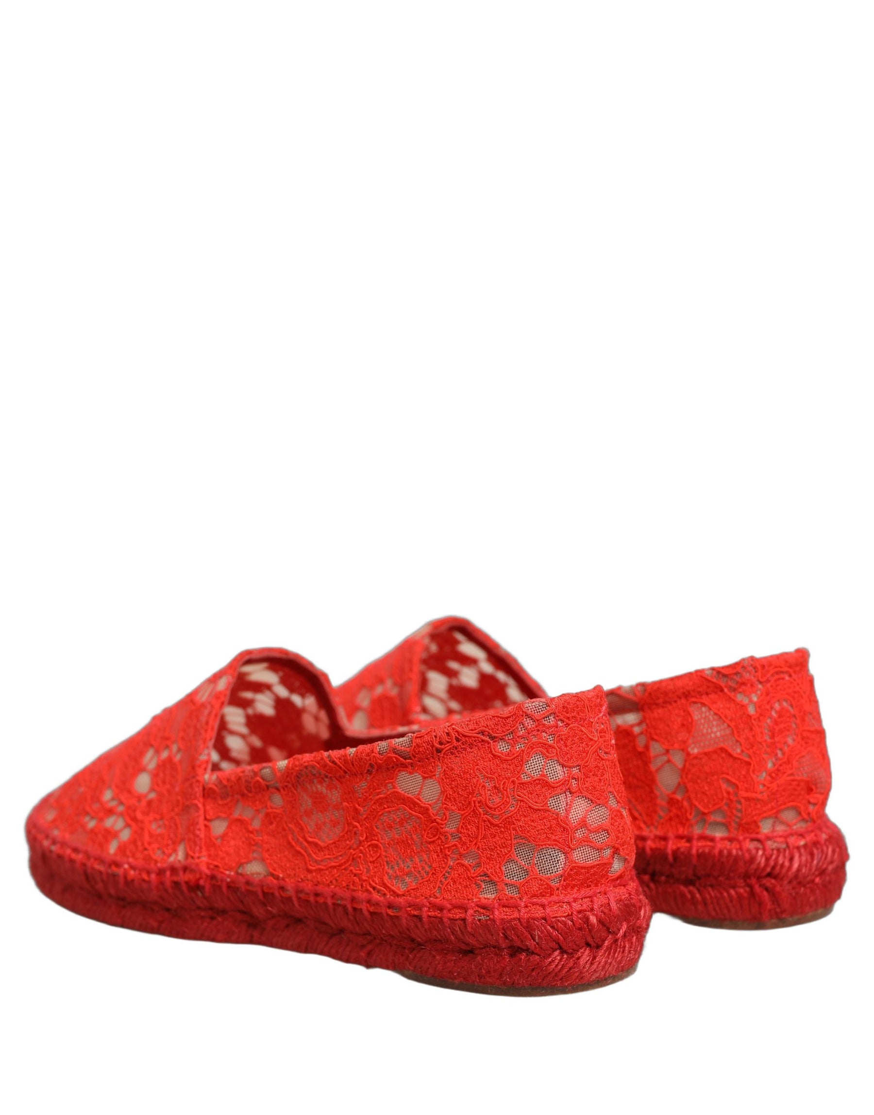 Dolce & Gabbana Red Taormina Lace Espadrille Flats Shoes | Regal Royce