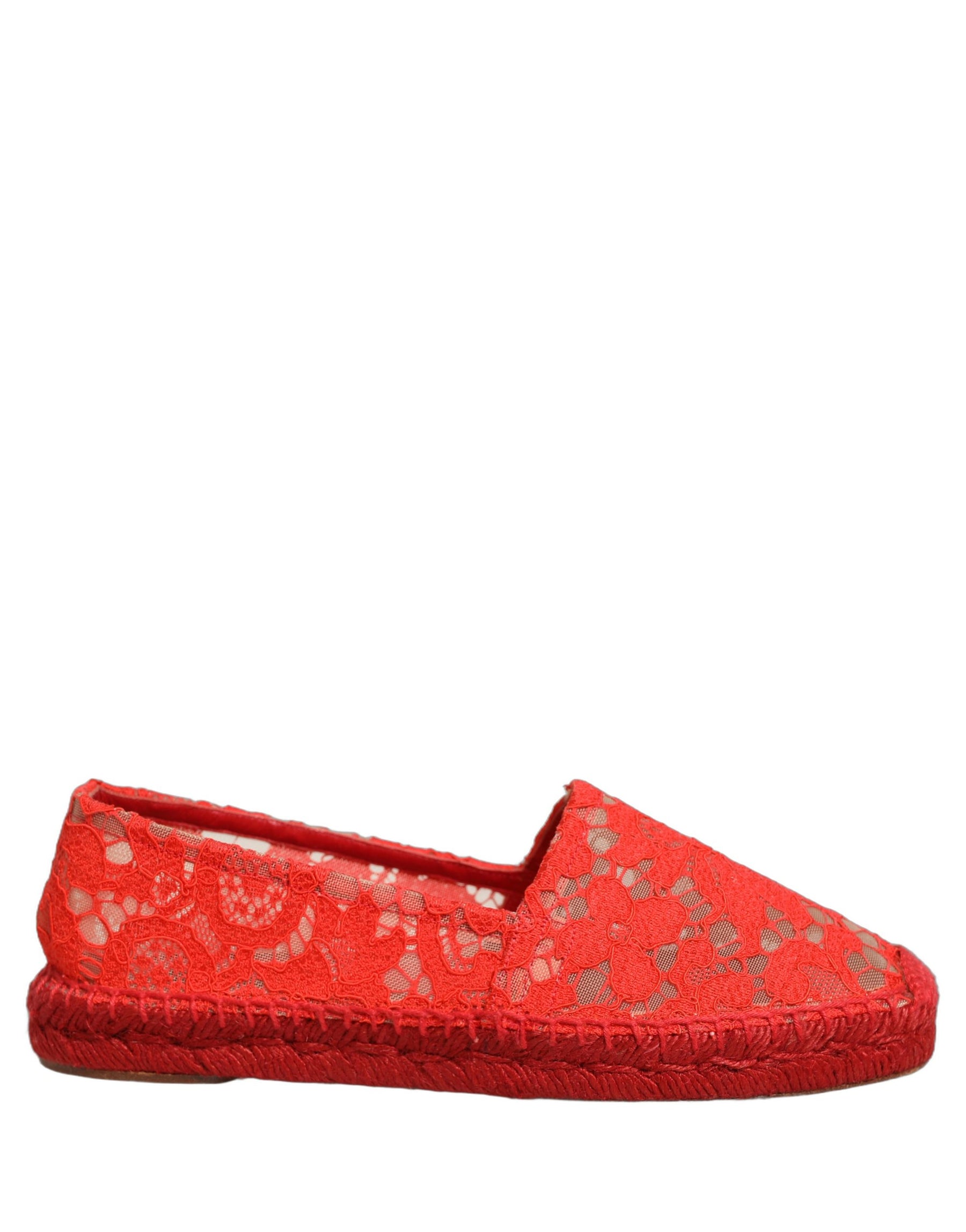 Dolce & Gabbana Red Taormina Lace Espadrille Flats Shoes | Regal Royce