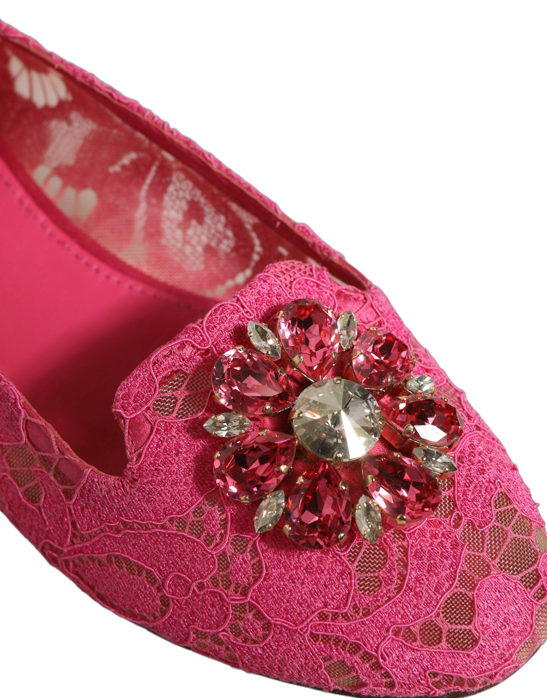 Dolce & Gabbana Pink Taormina Lace Crystals Flats Shoes | Regal Royce