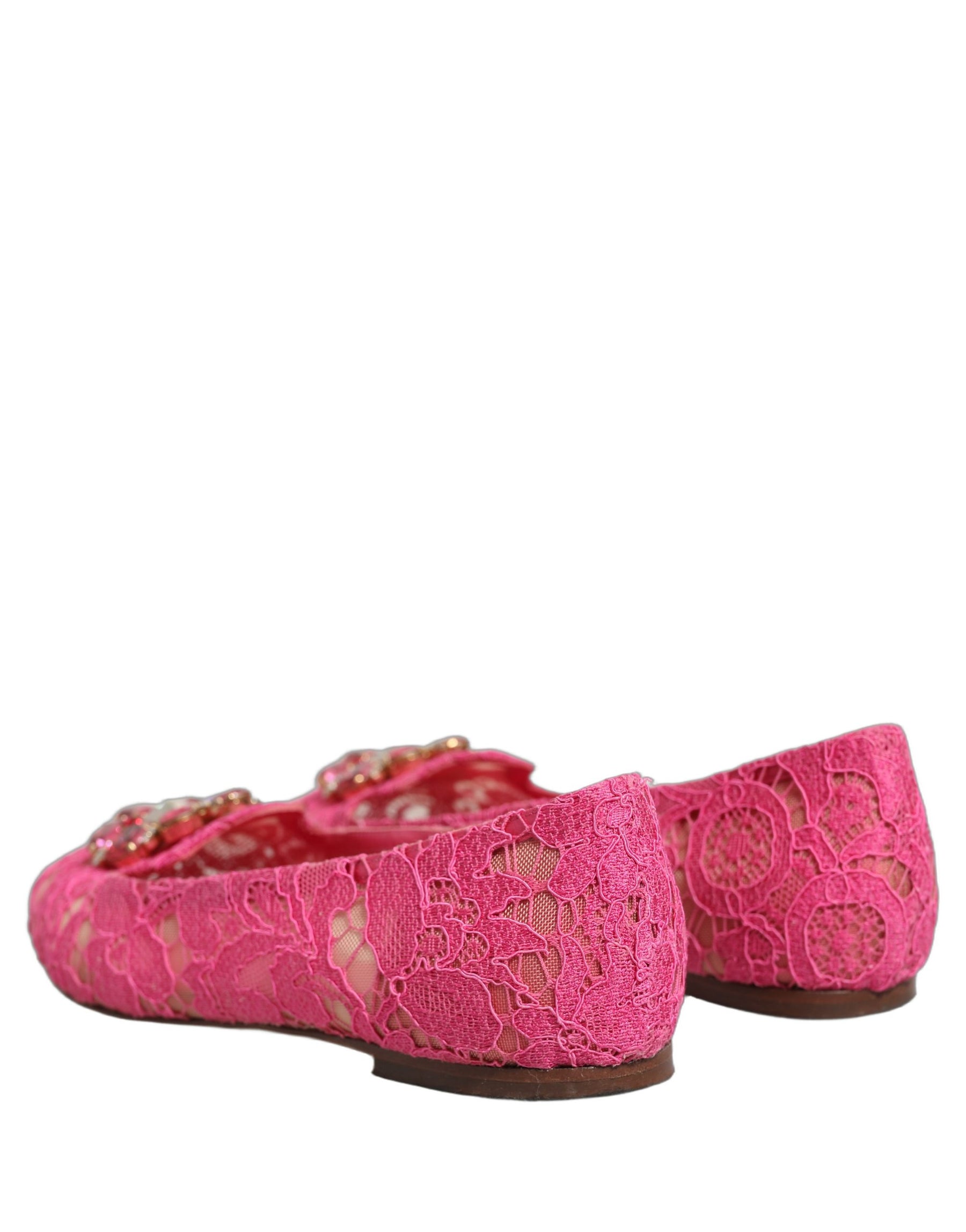 Dolce & Gabbana Pink Taormina Lace Crystals Flats Shoes | Regal Royce