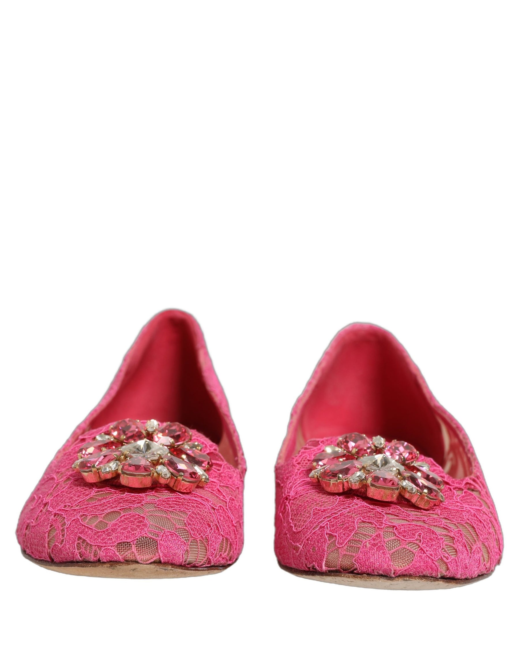Dolce & Gabbana Pink Taormina Lace Crystals Flats Shoes | Regal Royce