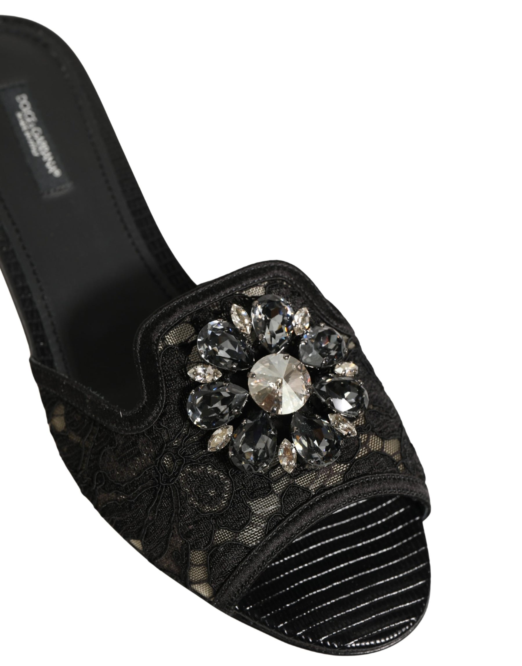 Dolce & Gabbana Black Devotion Lace Flats Slip On Shoes | Regal Royce