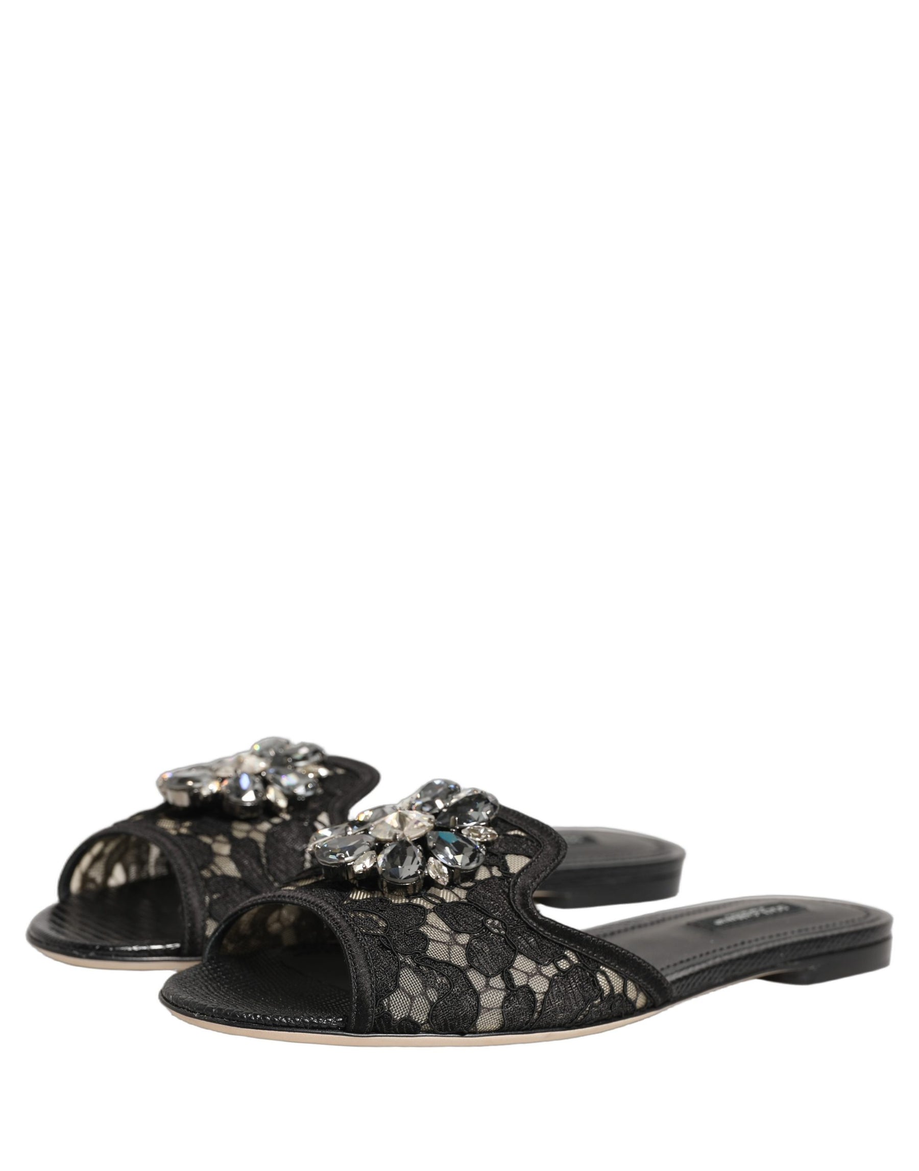 Dolce & Gabbana Black Devotion Lace Flats Slip On Shoes | Regal Royce