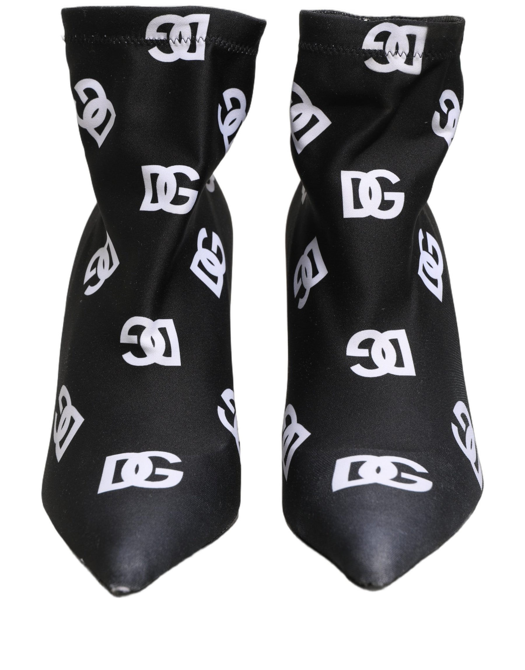 Dolce & Gabbana Black Logo Stretch Heels Ankle Boots Shoes | Regal Royce