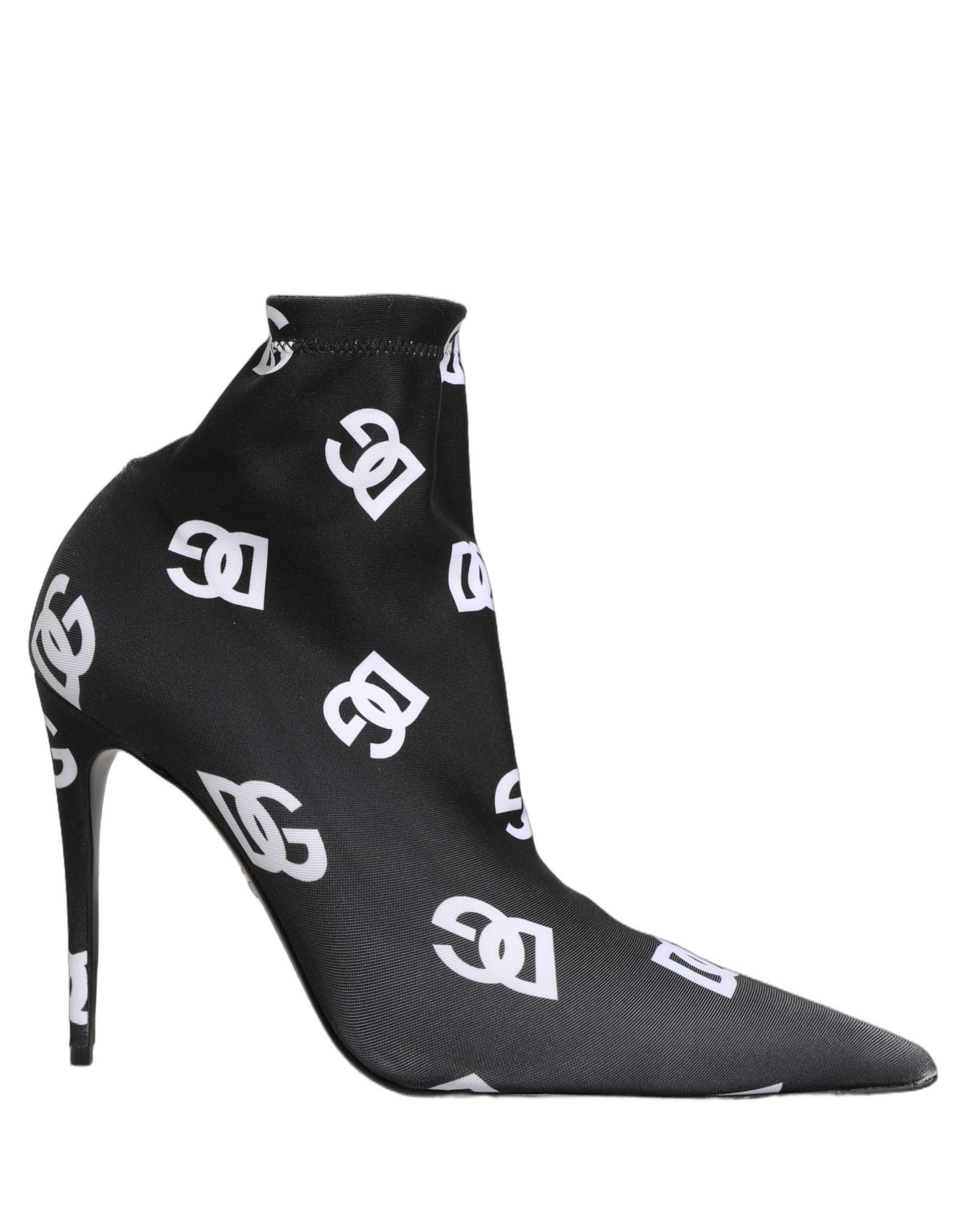 Dolce & Gabbana Black Logo Stretch Heels Ankle Boots Shoes | Regal Royce