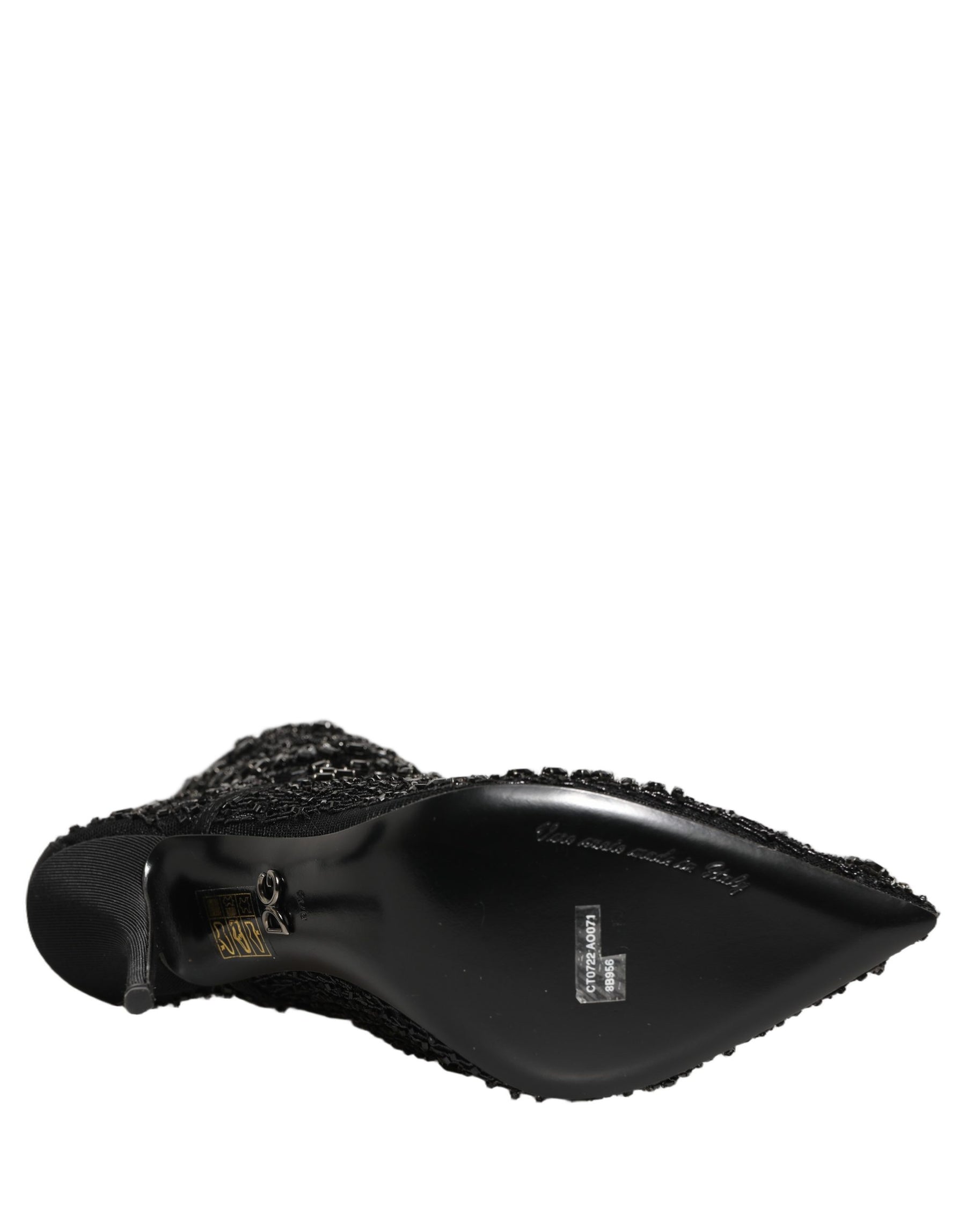 Dolce & Gabbana Black Embellished Mesh Ankle Boots Shoes | Regal Royce