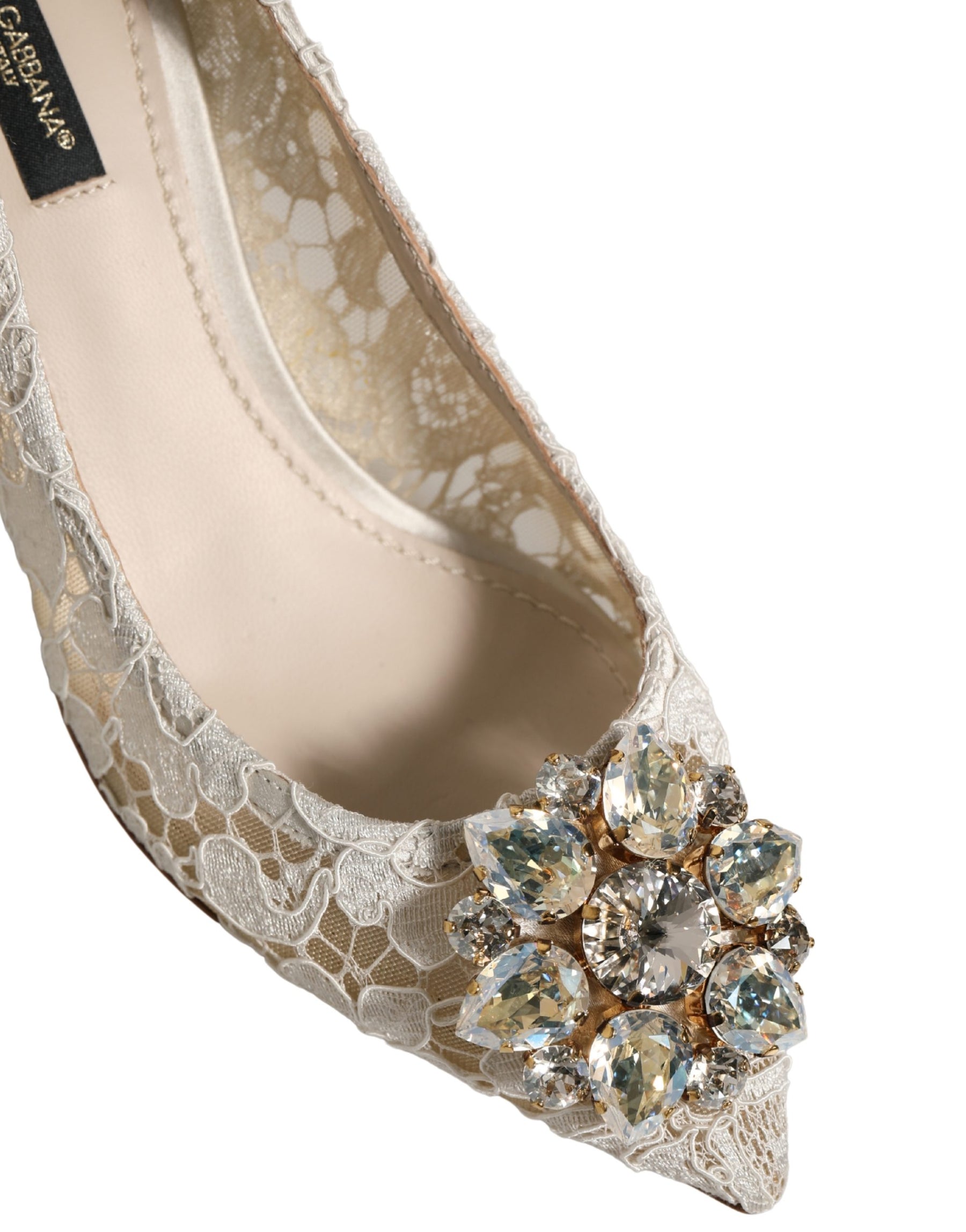 Dolce & Gabbana White Taormina Lace Crystal Pumps Shoes | Regal Royce