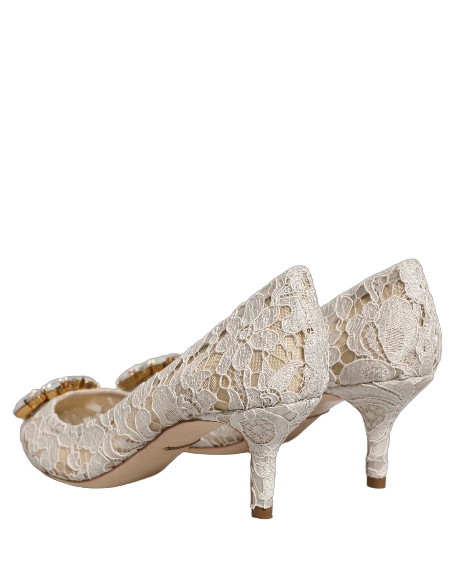 Dolce & Gabbana White Taormina Lace Crystal Pumps Shoes | Regal Royce
