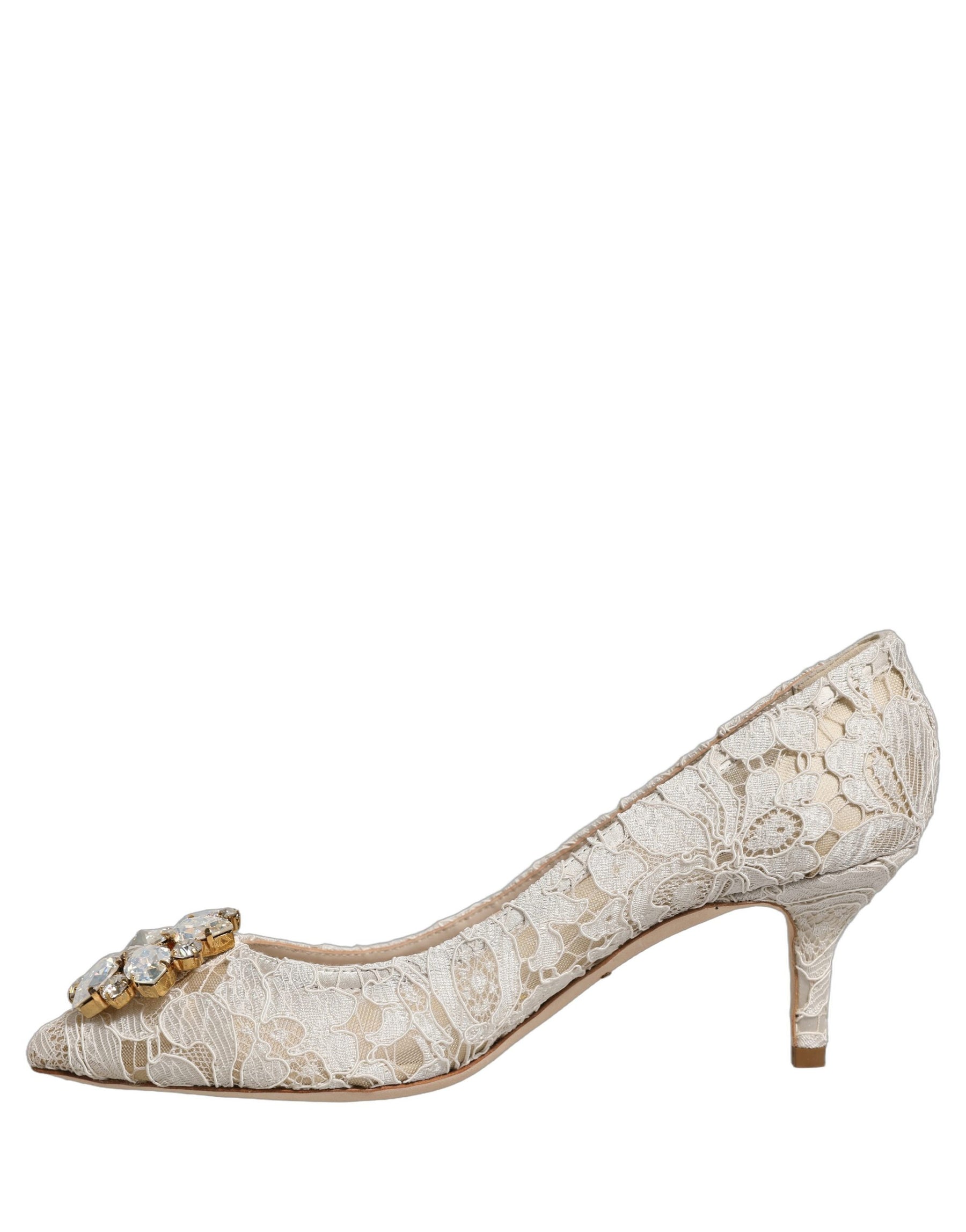 Dolce & Gabbana White Taormina Lace Crystal Pumps Shoes | Regal Royce