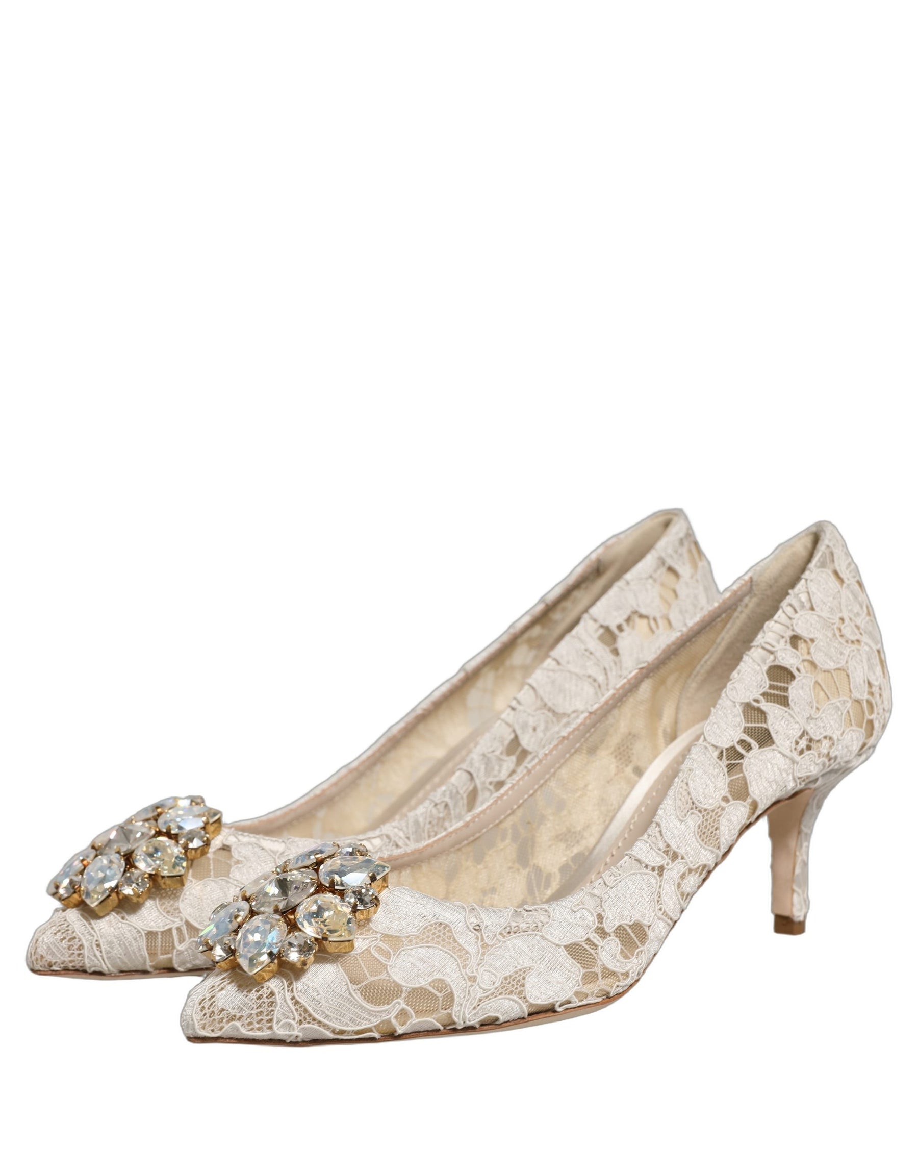 Dolce & Gabbana White Taormina Lace Crystal Pumps Shoes | Regal Royce