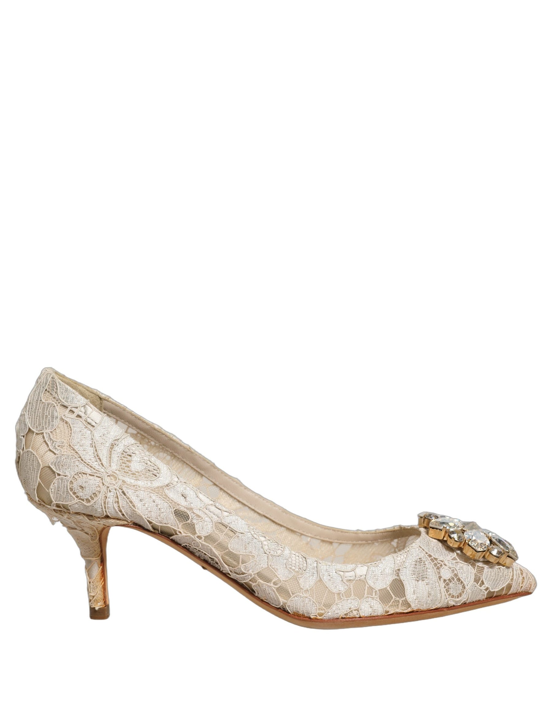Dolce & Gabbana White Taormina Lace Crystal Pumps Shoes | Regal Royce