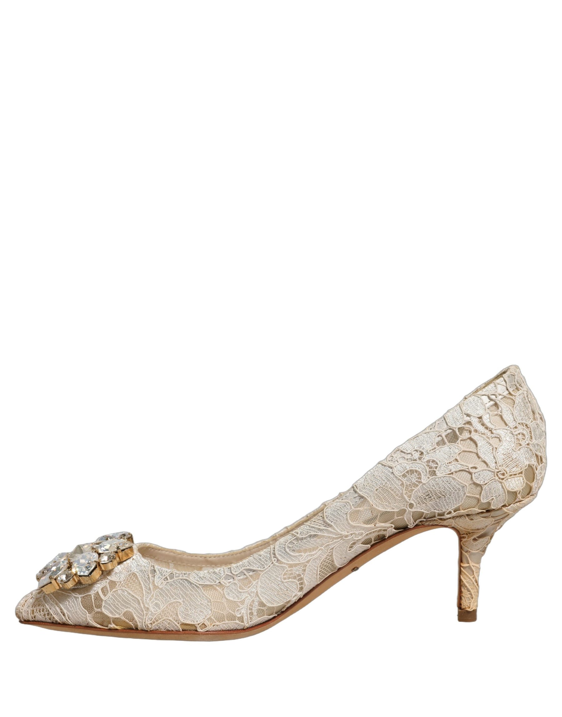 Dolce & Gabbana White Taormina Lace Crystal Pumps Shoes | Regal Royce