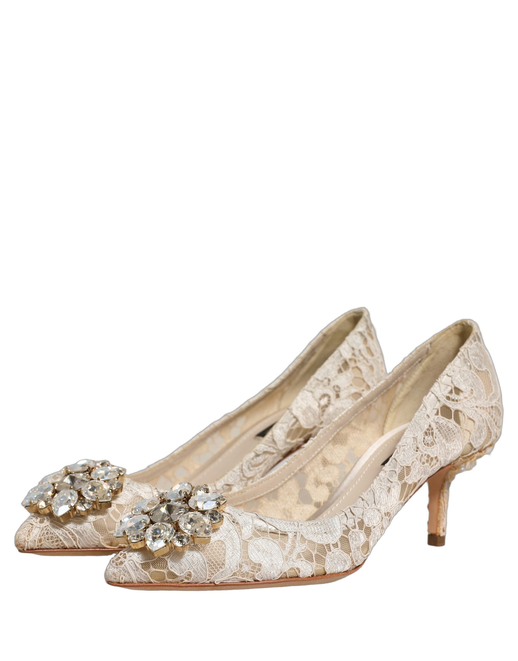 Dolce & Gabbana White Taormina Lace Crystal Pumps Shoes | Regal Royce