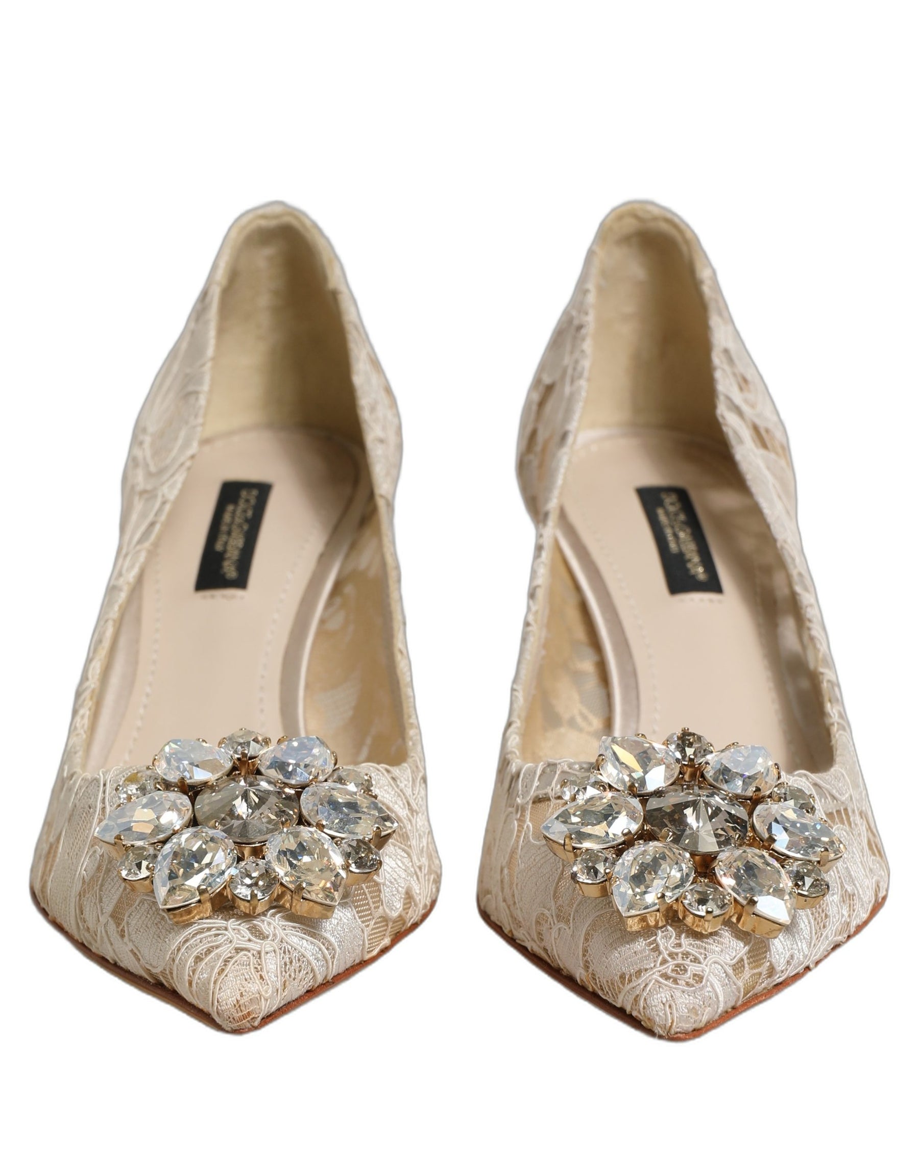 Dolce & Gabbana White Taormina Lace Crystal Pumps Shoes | Regal Royce