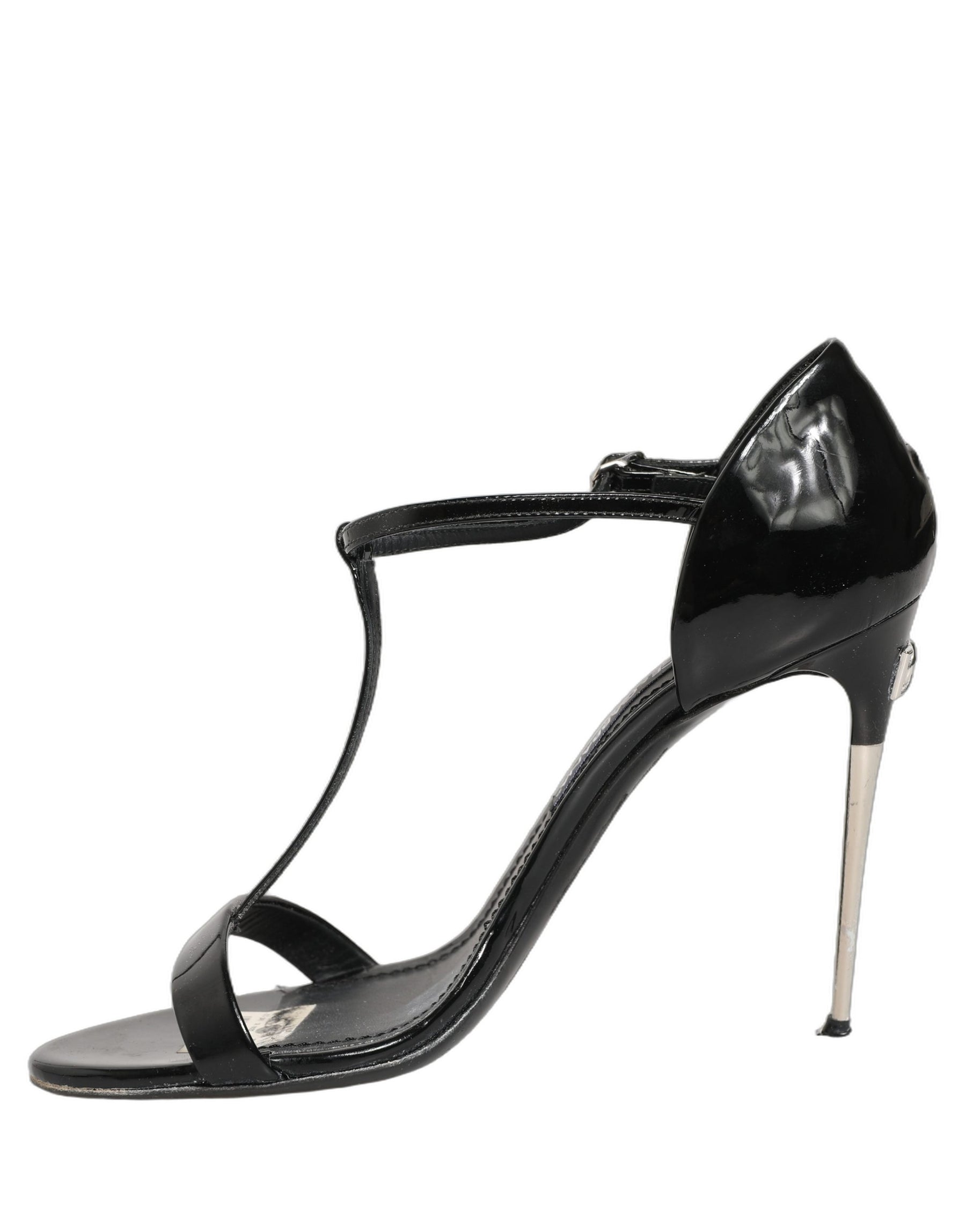Dolce & Gabbana Black Leather T-strap Heels Sandals Shoes | Regal Royce