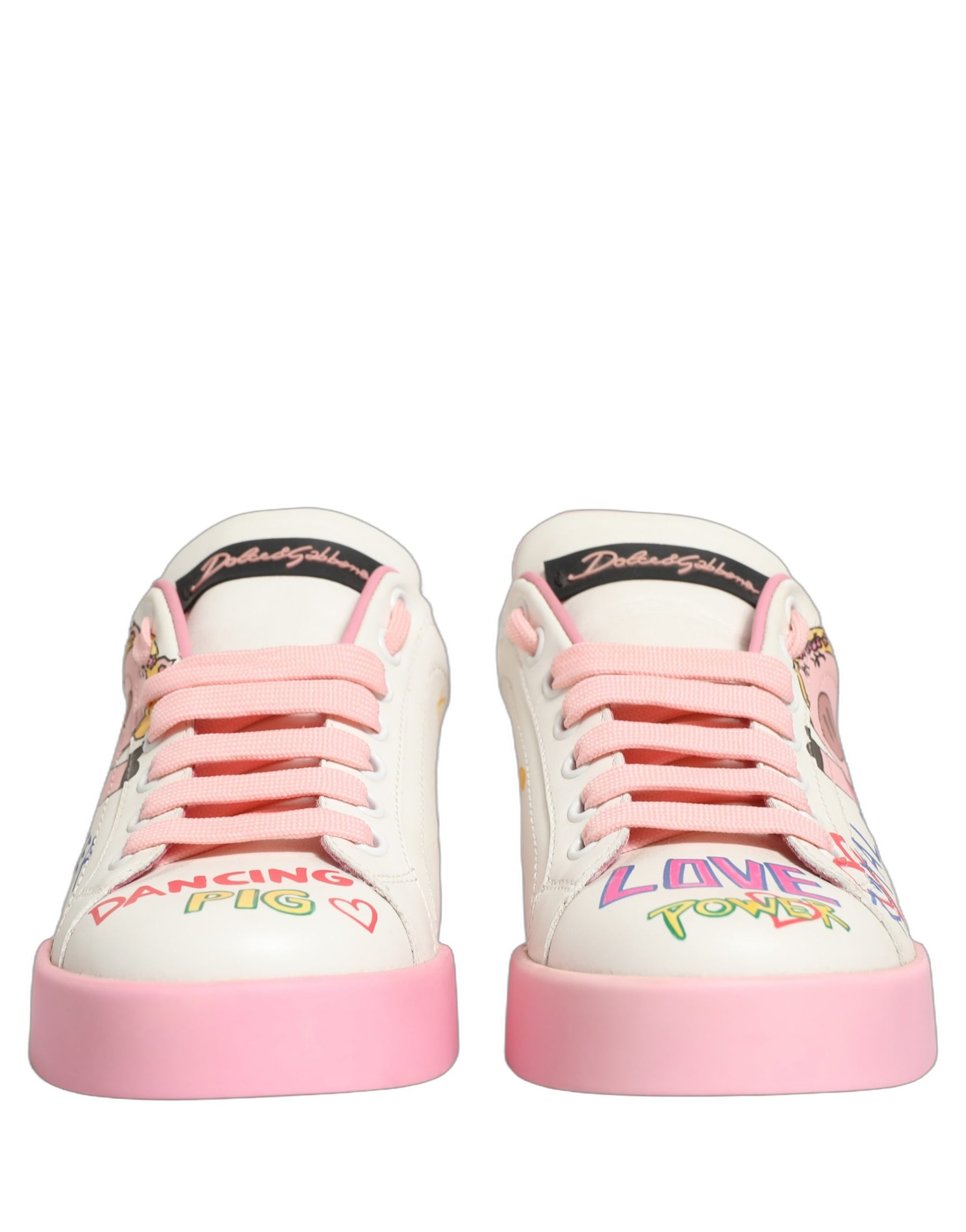 Dolce & Gabbana White Pink Portofino Royal Pig Sneakers Shoes | Regal Royce