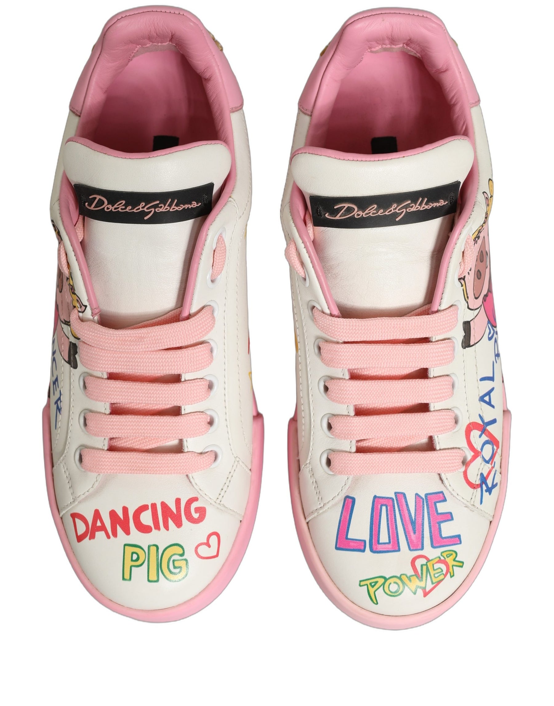 Dolce & Gabbana White Pink Portofino Royal Pig Sneakers Shoes | Regal Royce