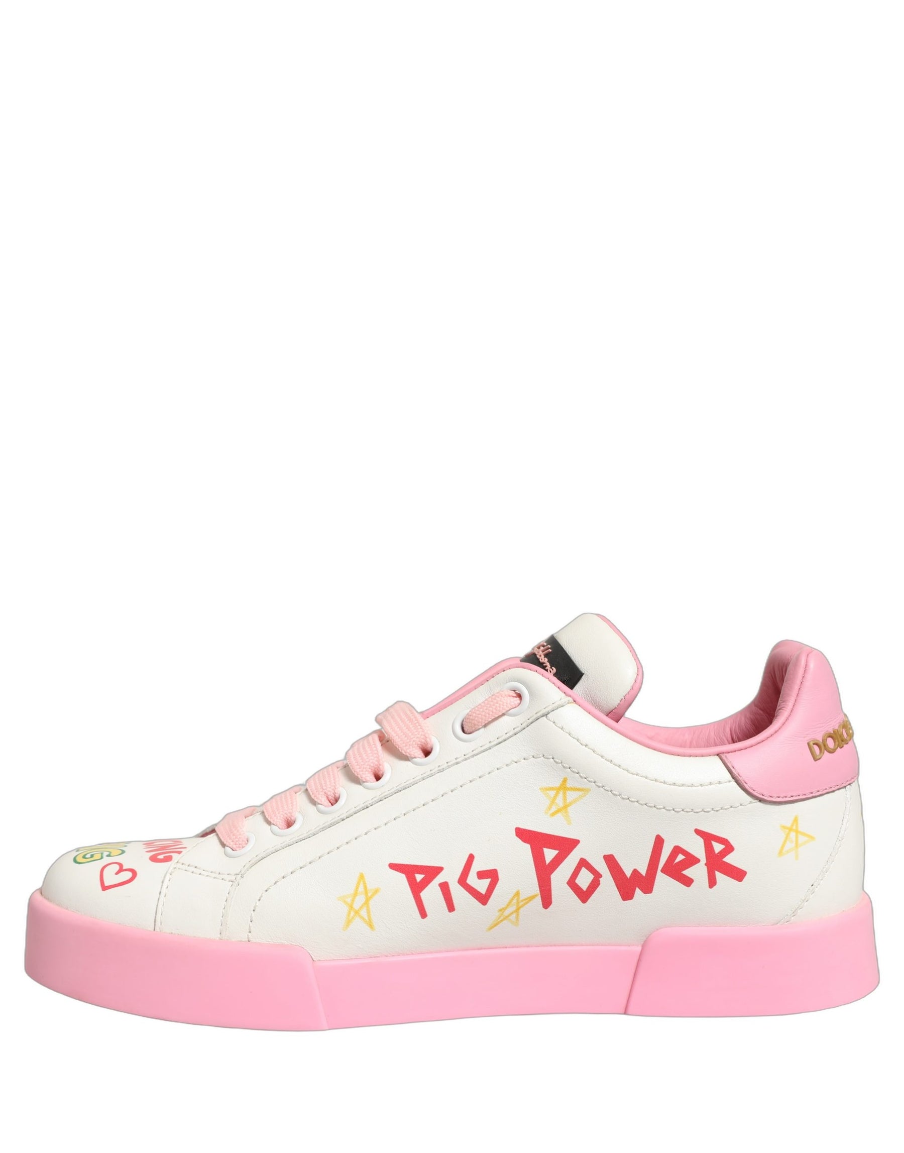 Dolce & Gabbana White Pink Portofino Royal Pig Sneakers Shoes | Regal Royce