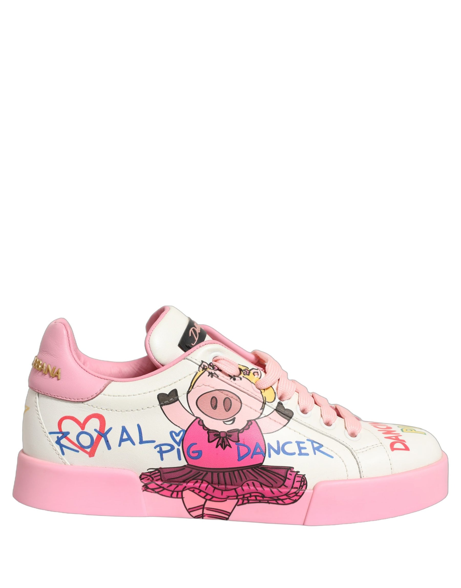 Dolce & Gabbana White Pink Portofino Royal Pig Sneakers Shoes | Regal Royce