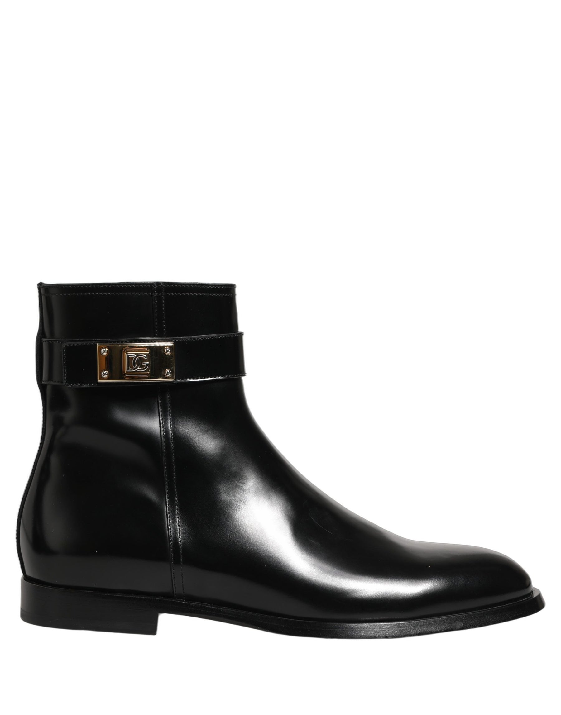 Dolce & Gabbana Black Leather Logo Buckle Mid Calf Boots Shoes | Regal Royce