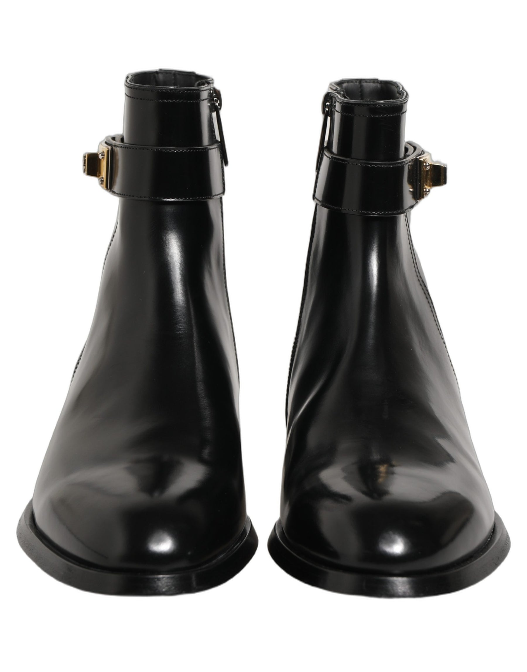 Dolce & Gabbana Black Leather Logo Buckle Mid Calf Boots Shoes | Regal Royce