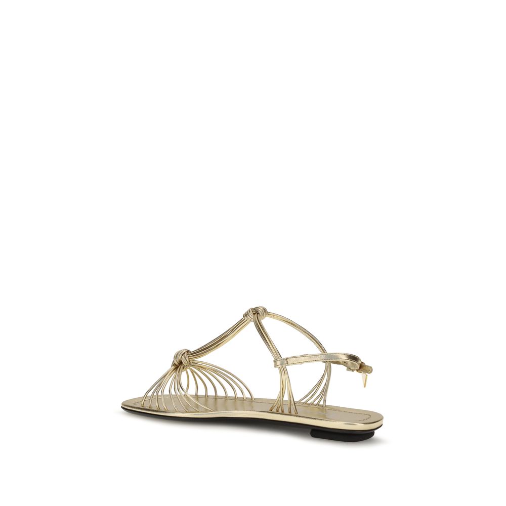 Prada Gold Calf Leather Bos Taurus Flat Sandals | Regal Royce