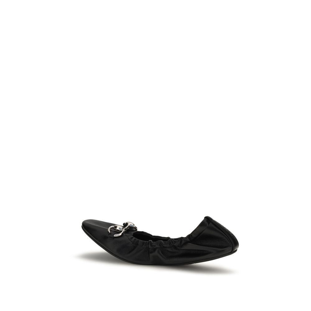 Gucci Black Calf Leather Bos Taurus Ballet Flats | Regal Royce