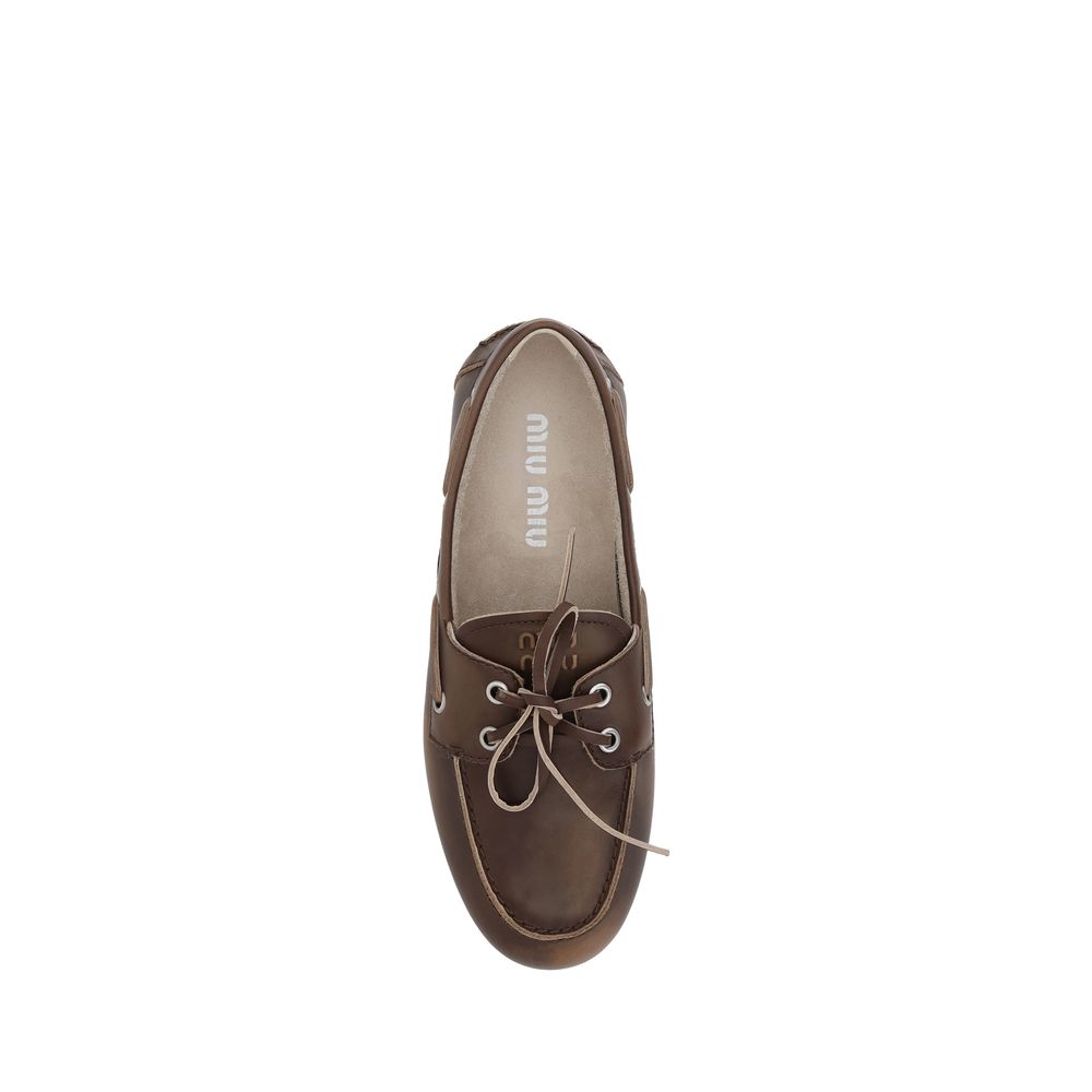 Miu Miu Brown Calf Leather Bos Taurus Slip-On Loafers | Regal Royce