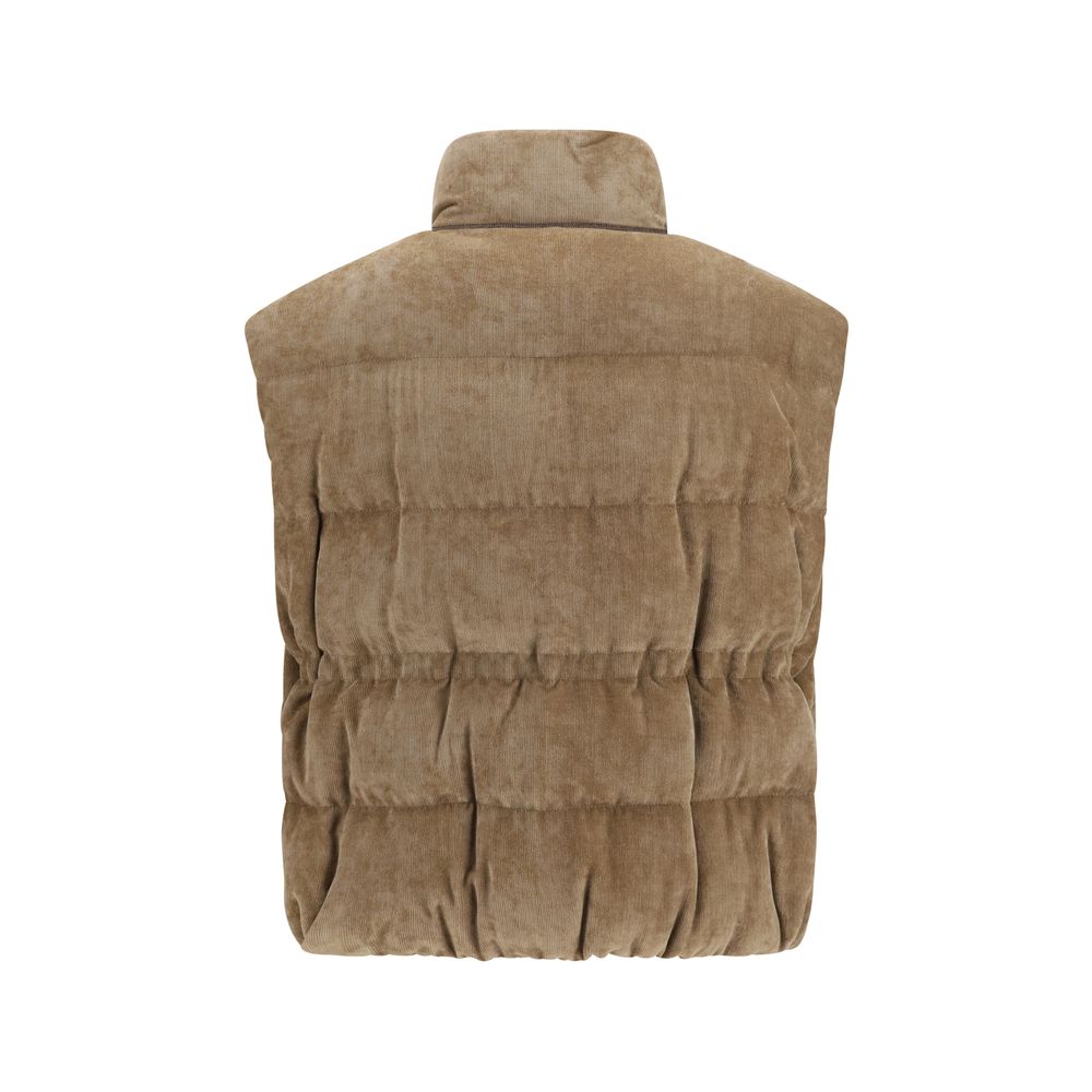 Brunello Cucinelli Beige Viscose Sleeveless Jacket | Regal Royce