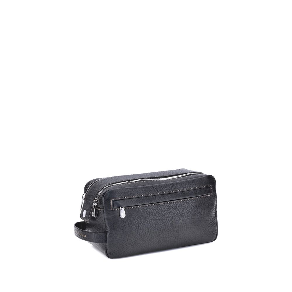 Brunello Cucinelli Black Calf Leather Bos Taurus Airpod Holder | Regal Royce