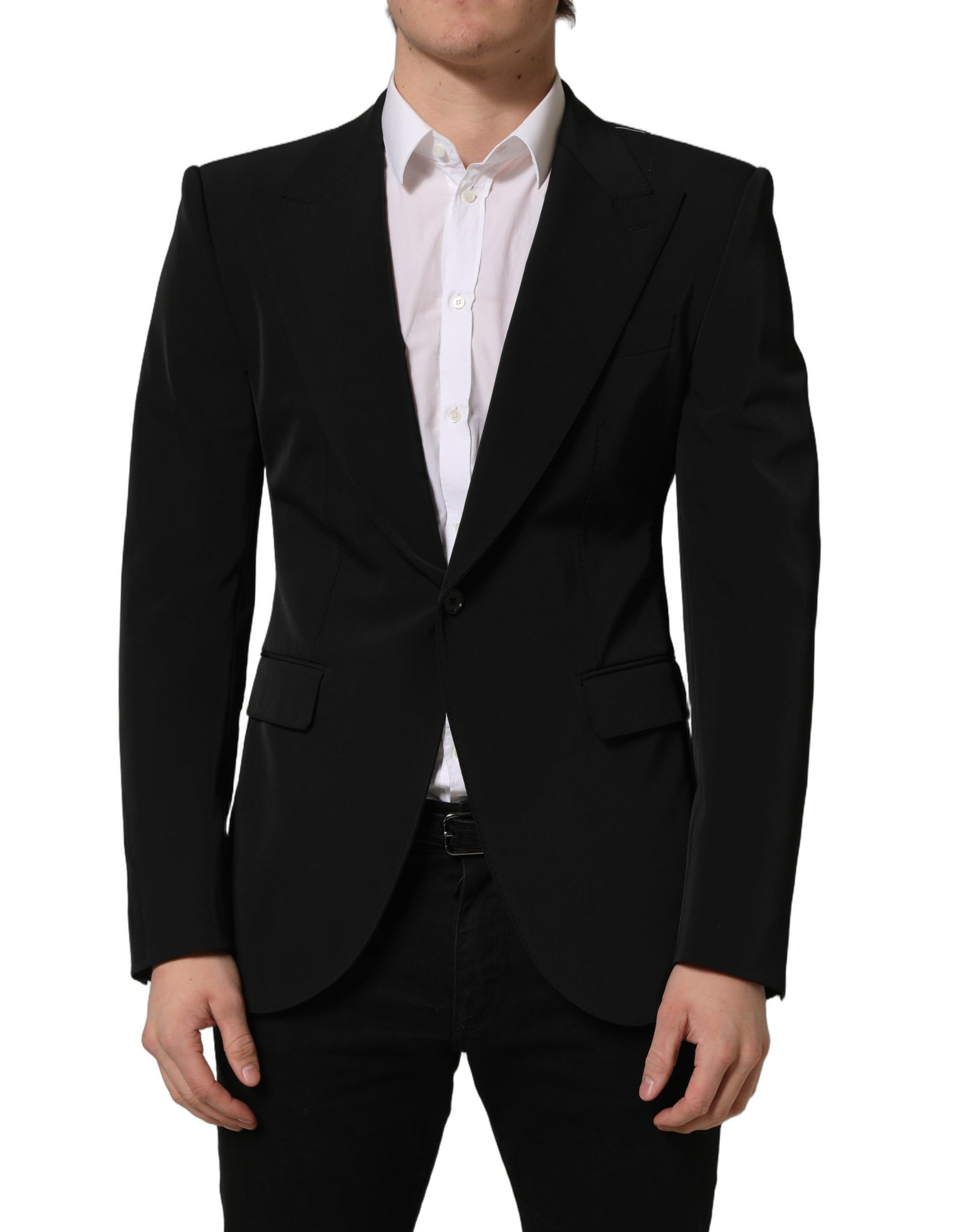 Dolce & Gabbana Black Single Breasted One Button Coat Blazer | Regal Royce