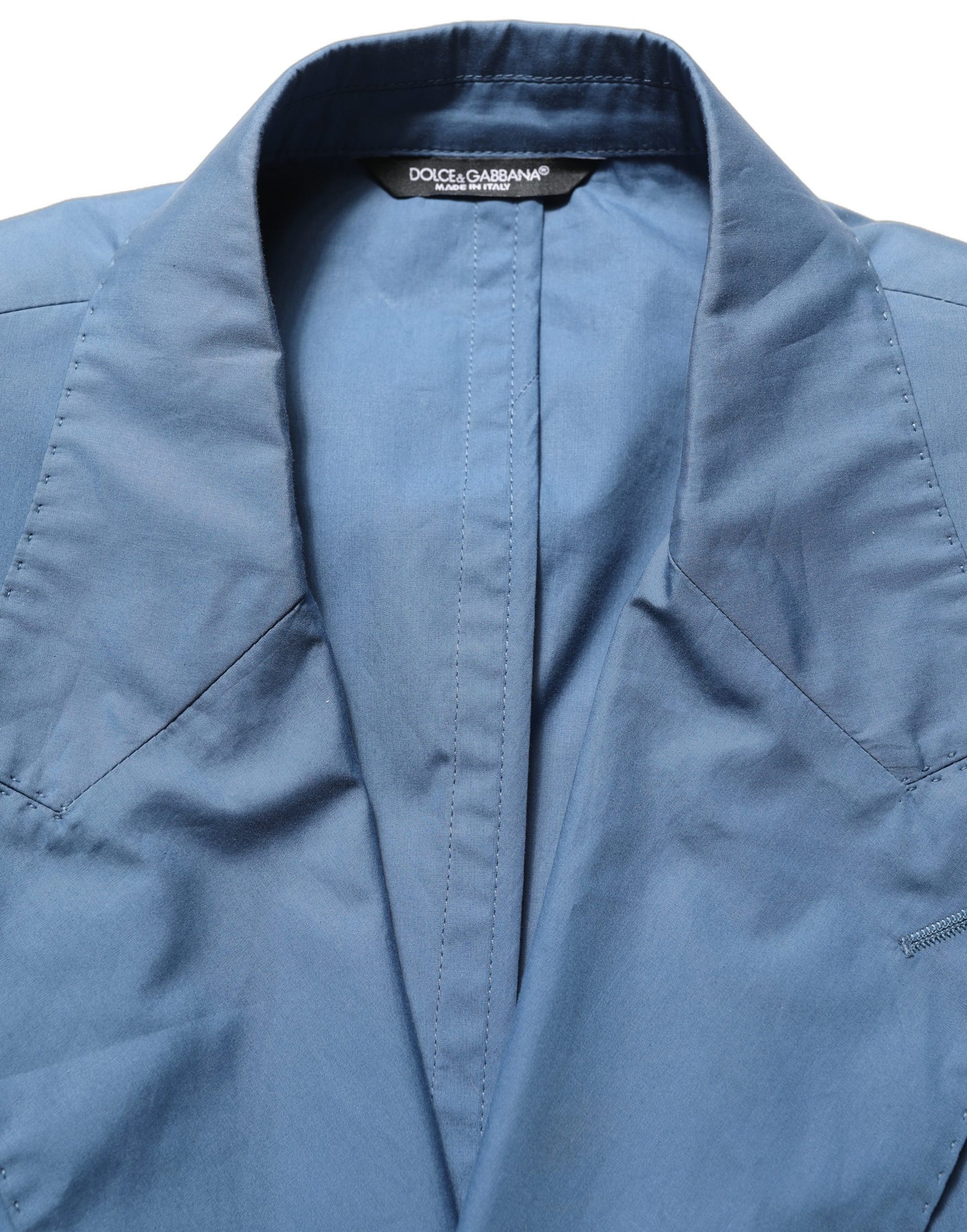 Dolce & Gabbana Blue Cotton Double Breasted Men Coat Blazer | Regal Royce