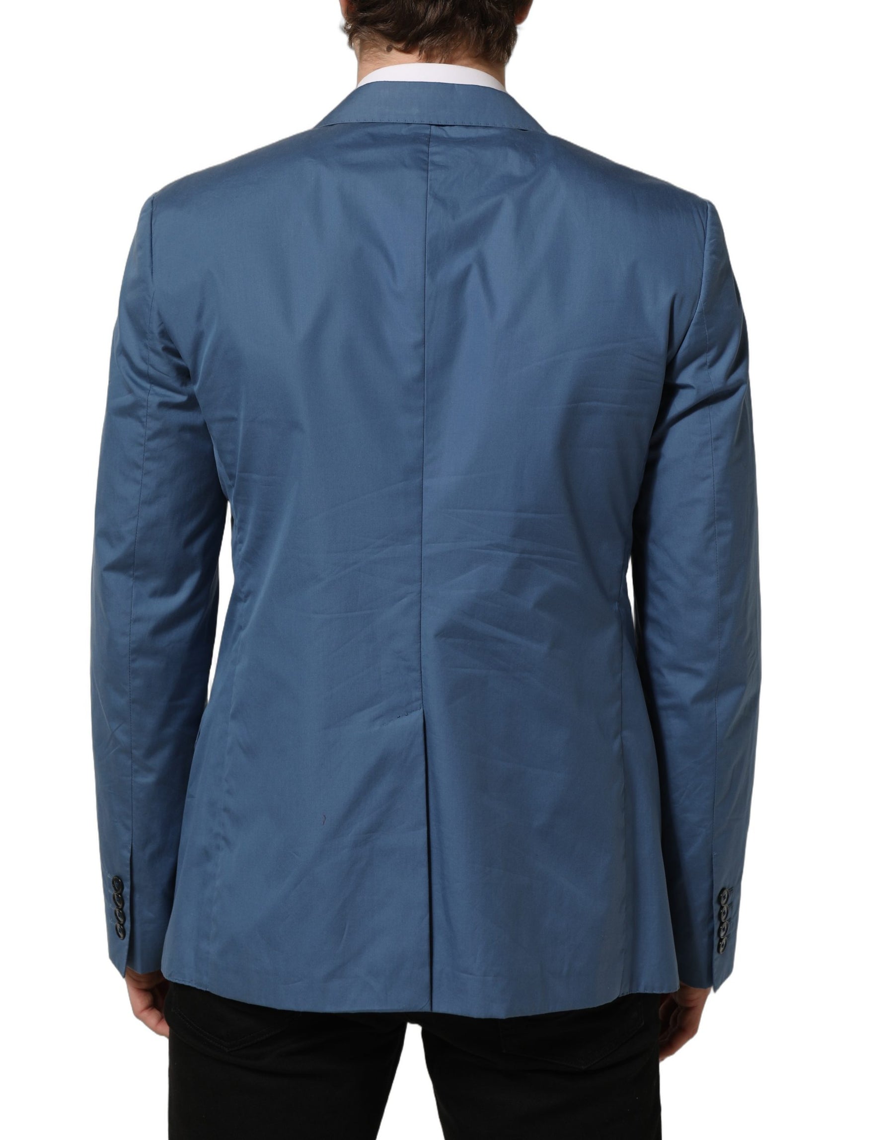 Dolce & Gabbana Blue Cotton Double Breasted Men Coat Blazer | Regal Royce
