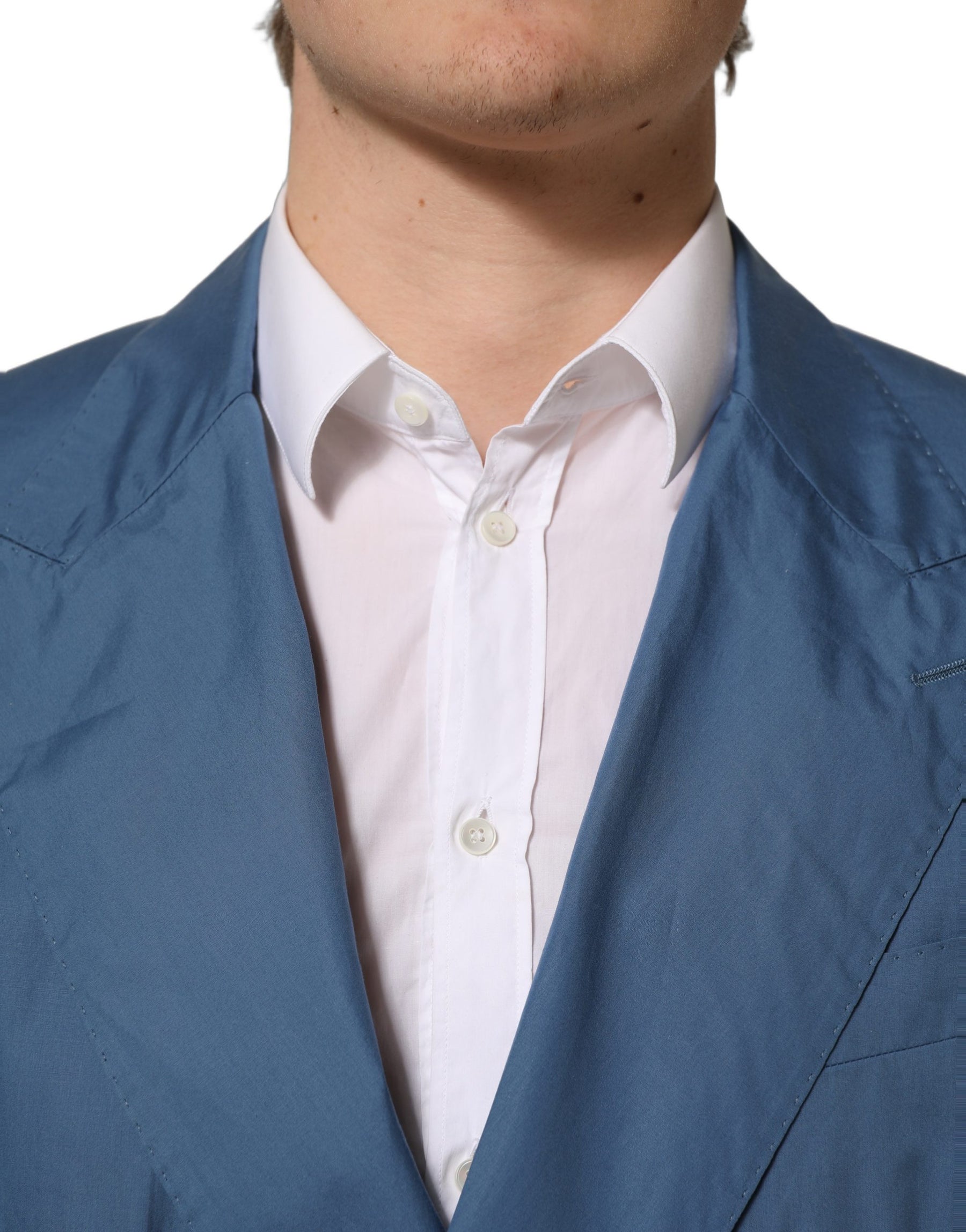 Dolce & Gabbana Blue Cotton Double Breasted Men Coat Blazer | Regal Royce