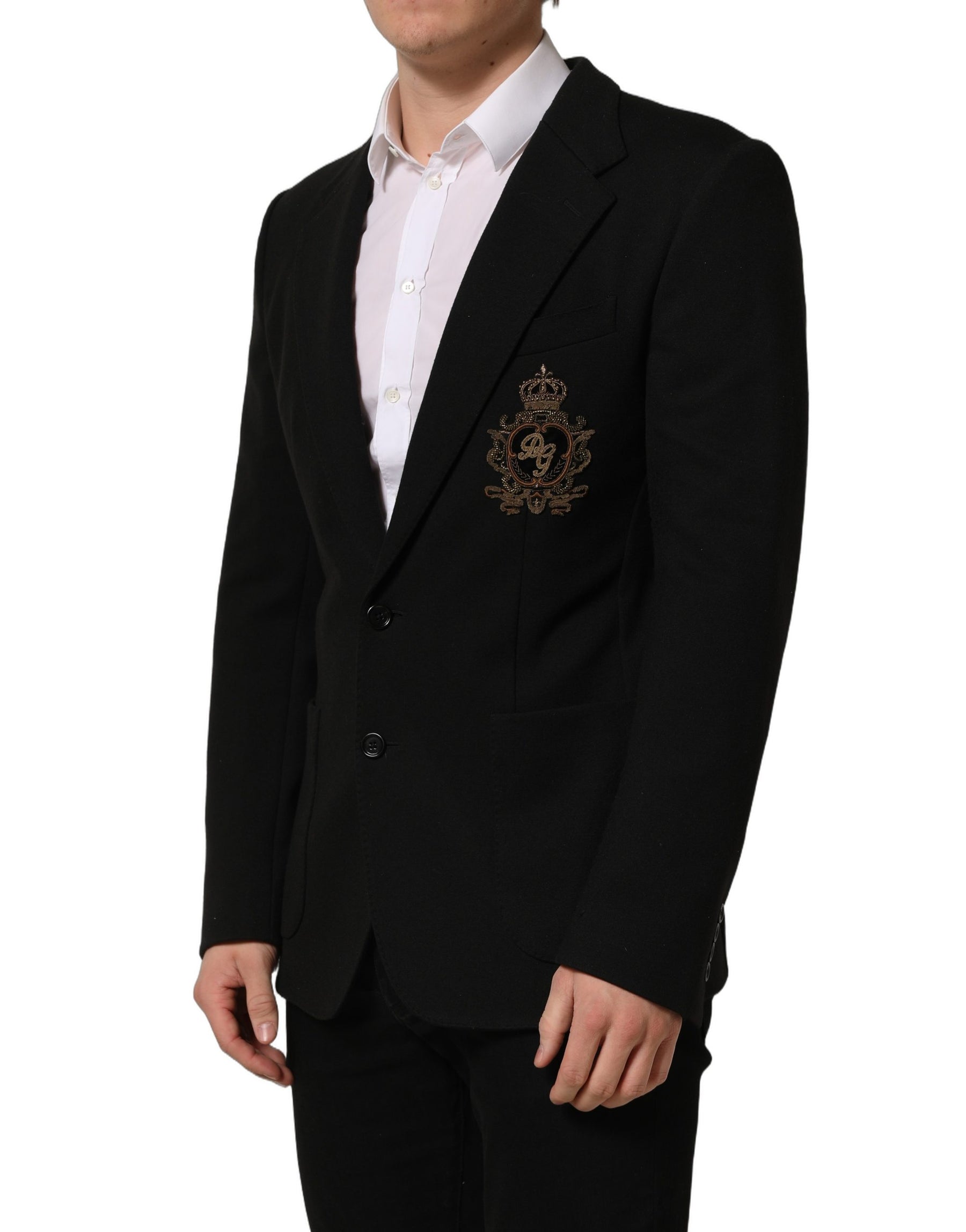 Dolce & Gabbana Black Logo Crest SingleBreasted Coat Blazer | Regal Royce