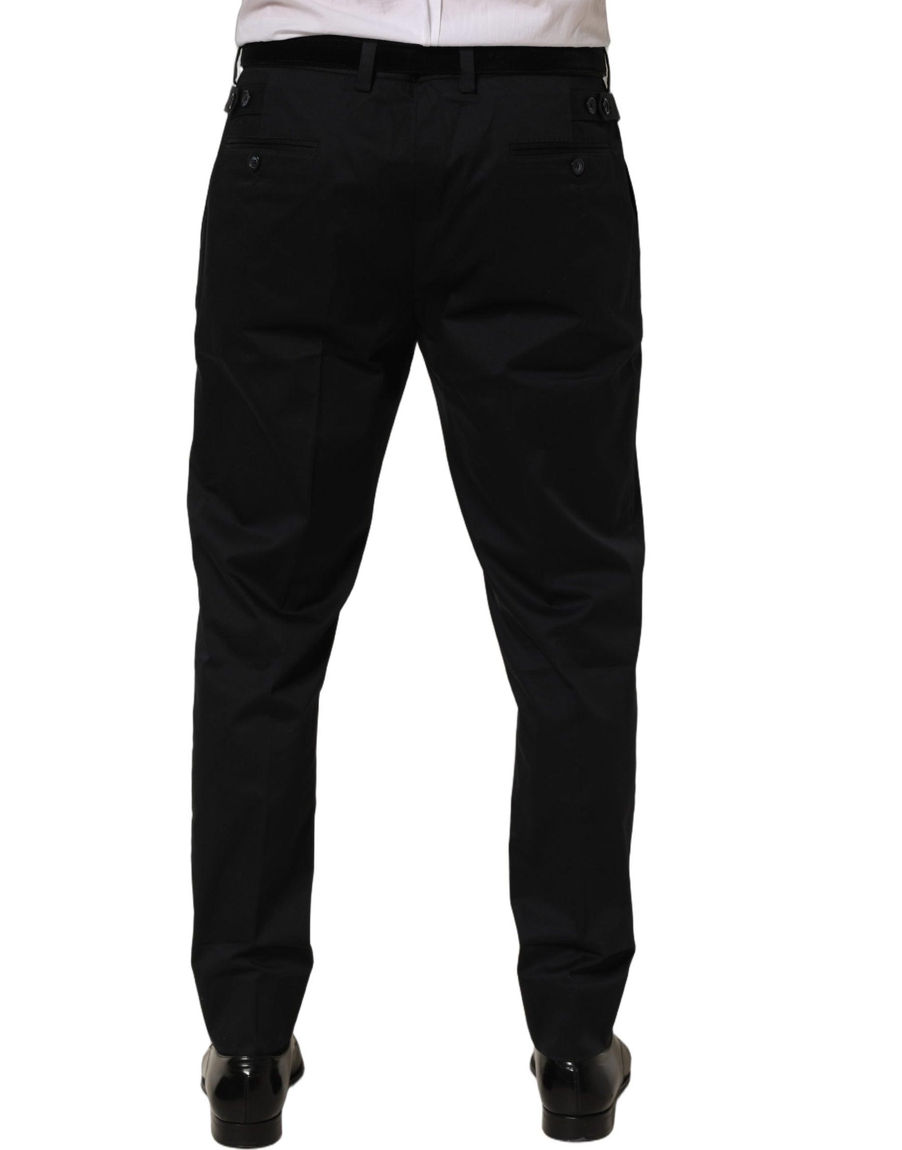 Dolce & Gabbana Black Cotton Tapered Leg Dress Trouser Pants | Regal Royce