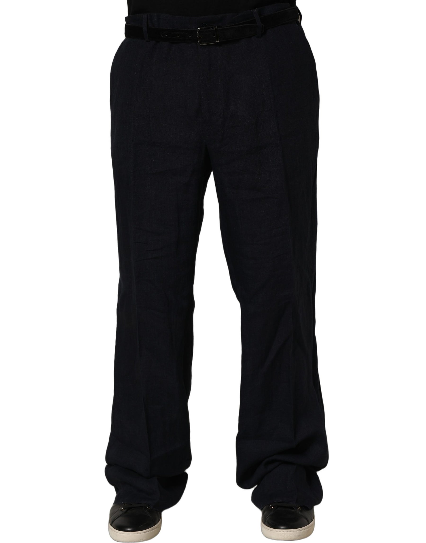 Dolce & Gabbana Black Linen Straight Leg Dress Trouser Pants | Regal Royce
